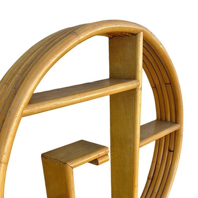 Mid-Century Chinoiserie Round Rattan 5 Tier Wall Shelf In Excellent Condition For Sale In Van Nuys, CA