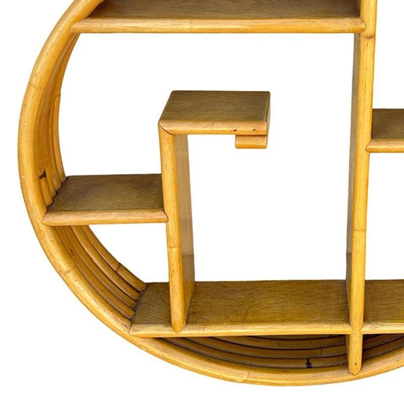 Mid-Century Chinoiserie Round Rattan 5 Tier Wall Shelf For Sale 1
