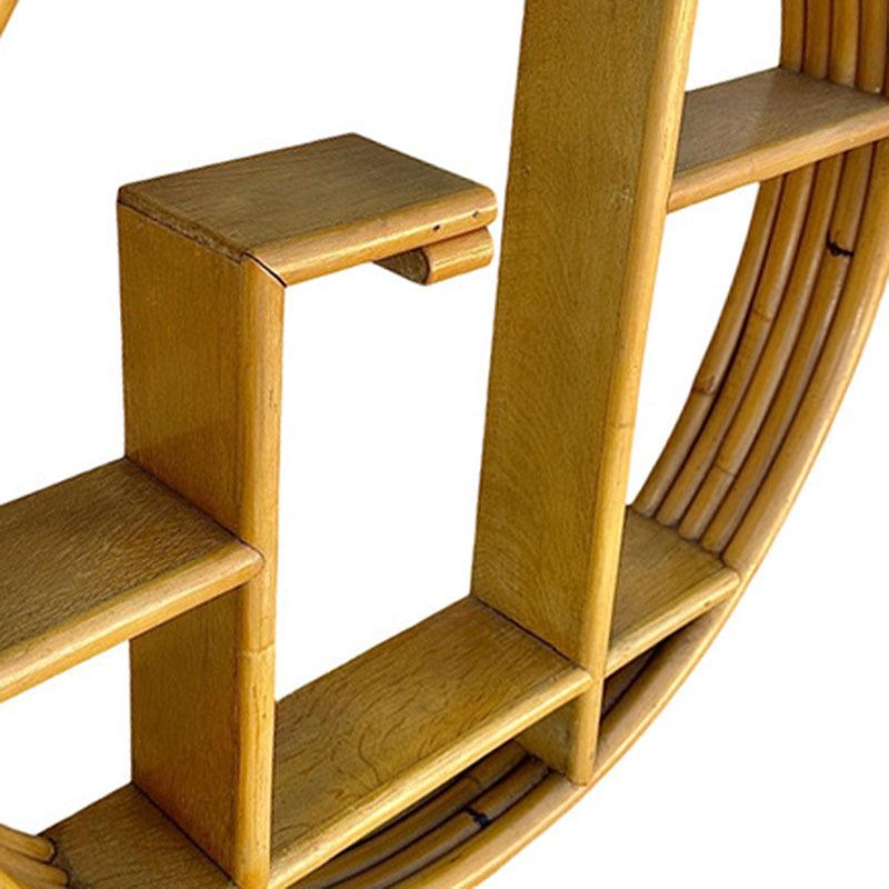 Mid-20th Century Mid-Century Chinoiserie Round Rattan 5 Tier Wall Shelf For Sale
