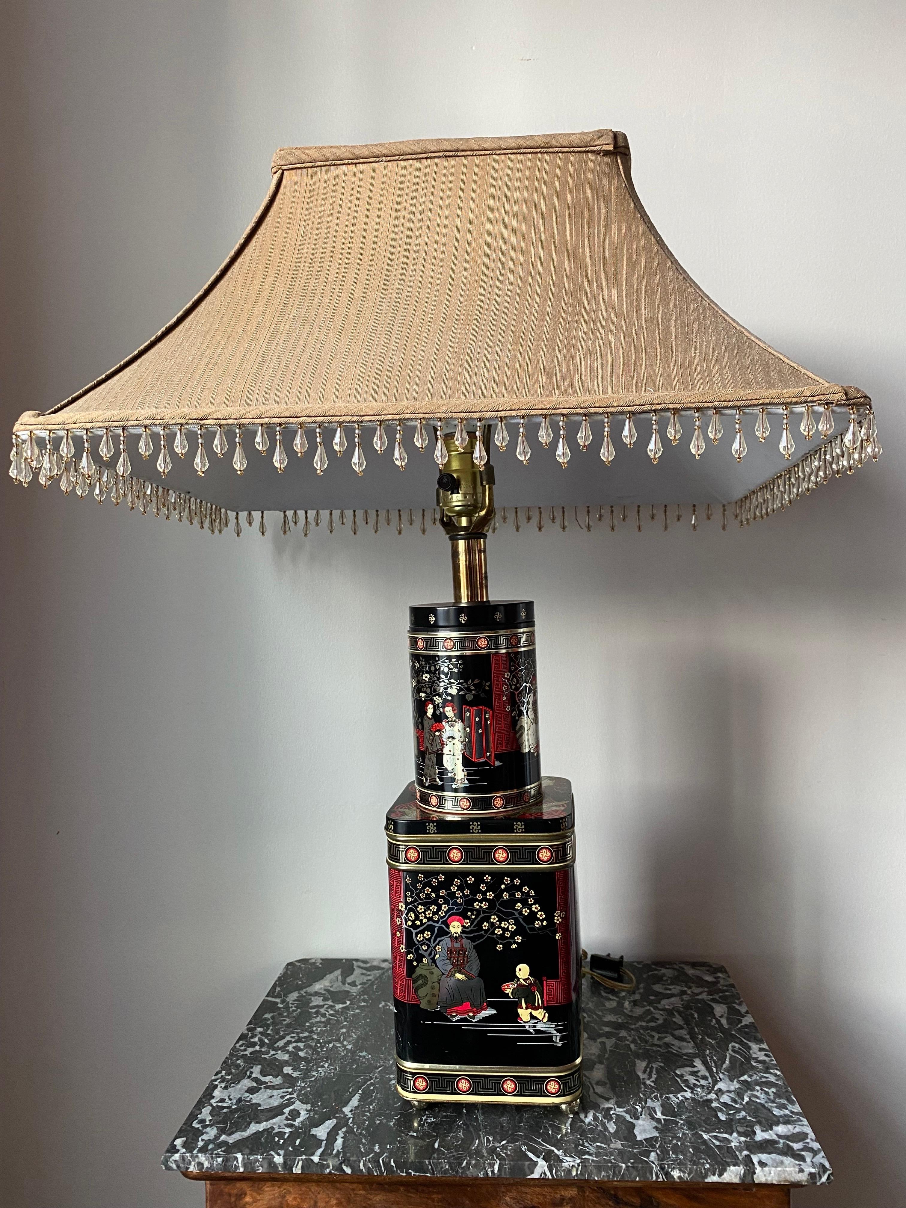 American Mid Century Chinoiserie Tea Tin Lamp by Frederick Cooper For Sale