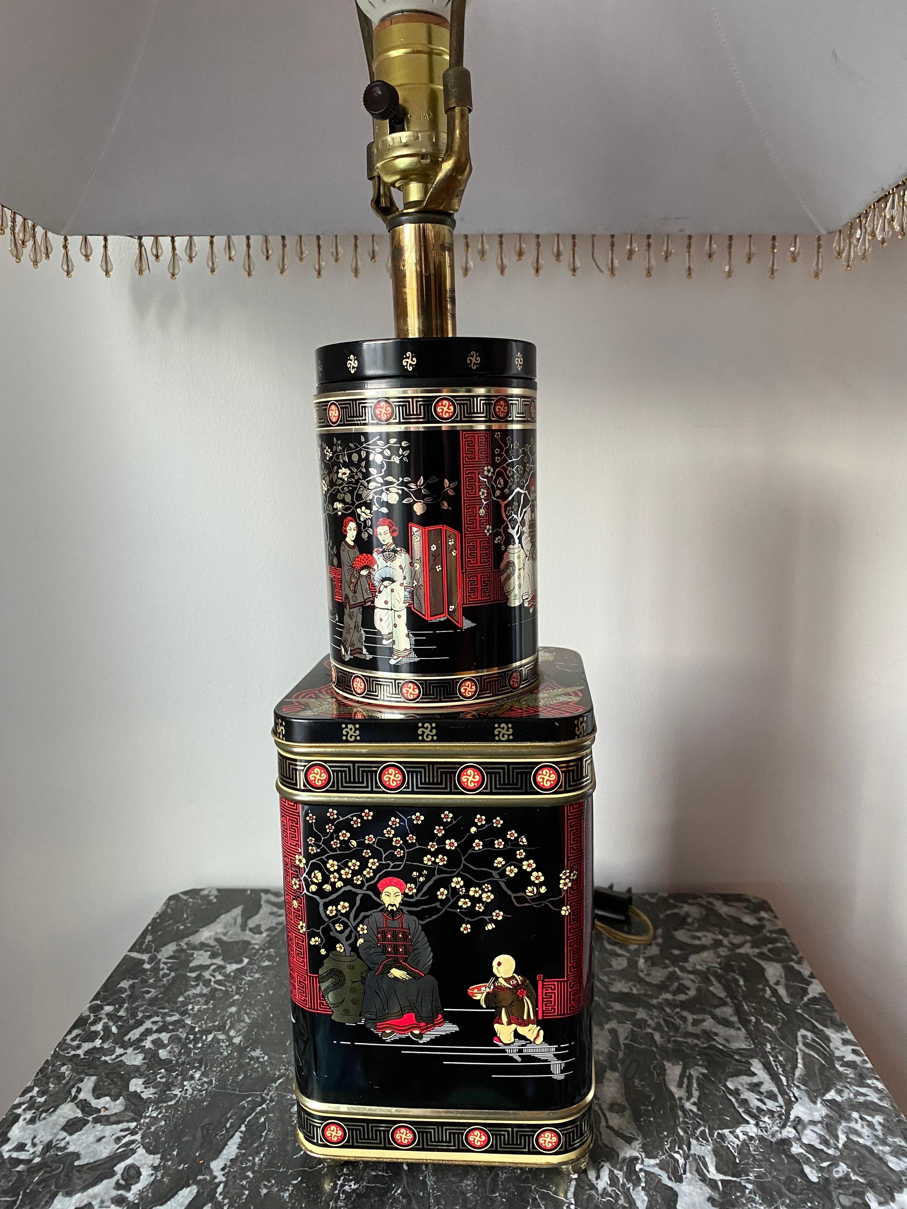 Hand-Crafted Mid Century Chinoiserie Tea Tin Lamp by Frederick Cooper For Sale