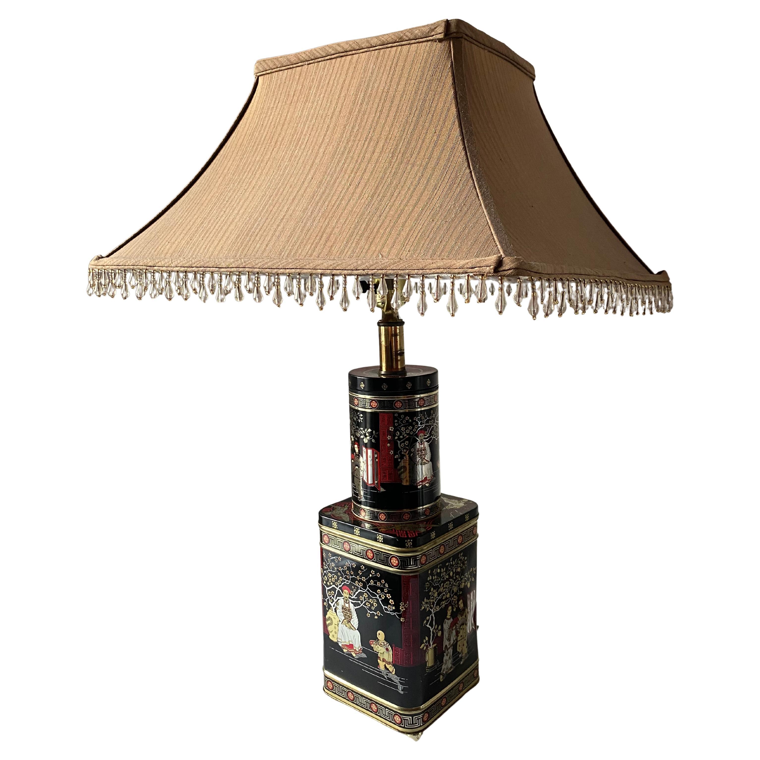 Mid Century Chinoiserie Tea Tin Lamp by Frederick Cooper For Sale