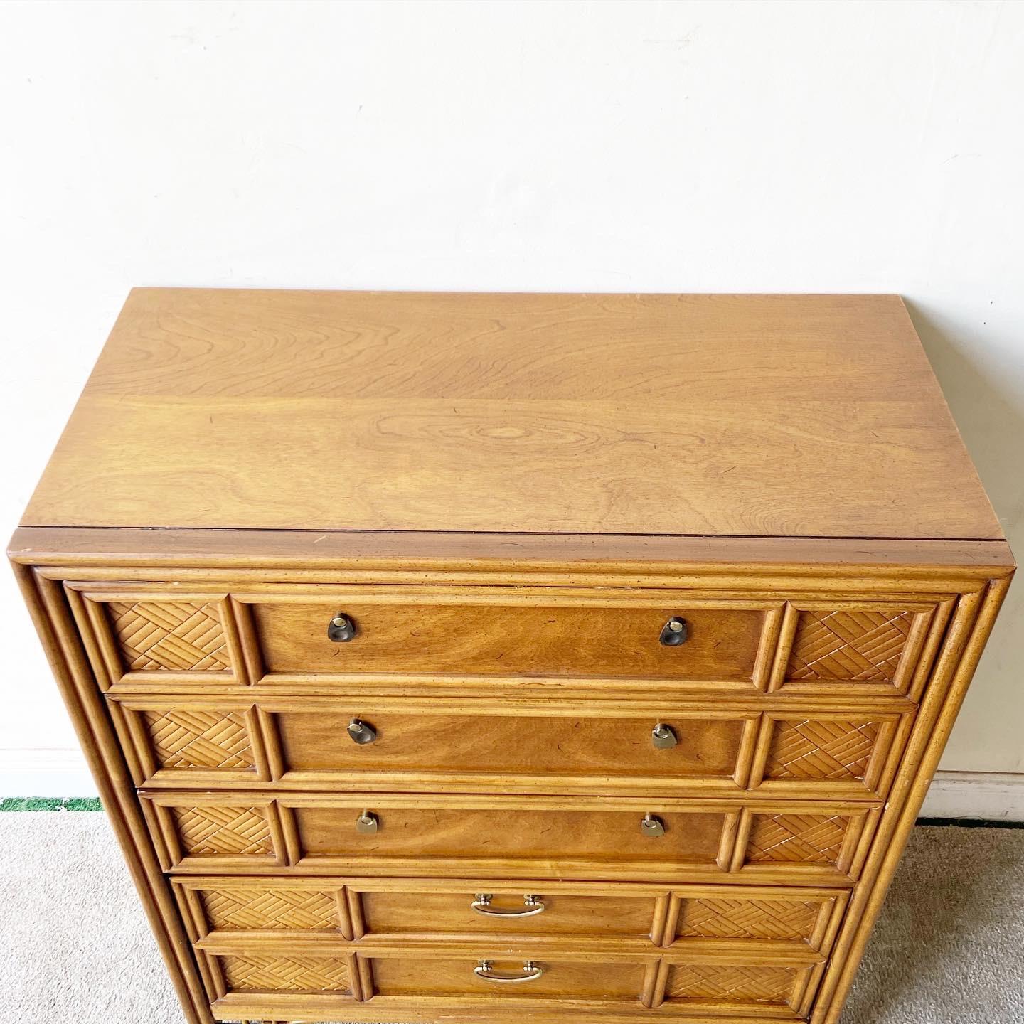 Mid Century Chinoiserie Walnut Highboy Dresser by Thomasville 3