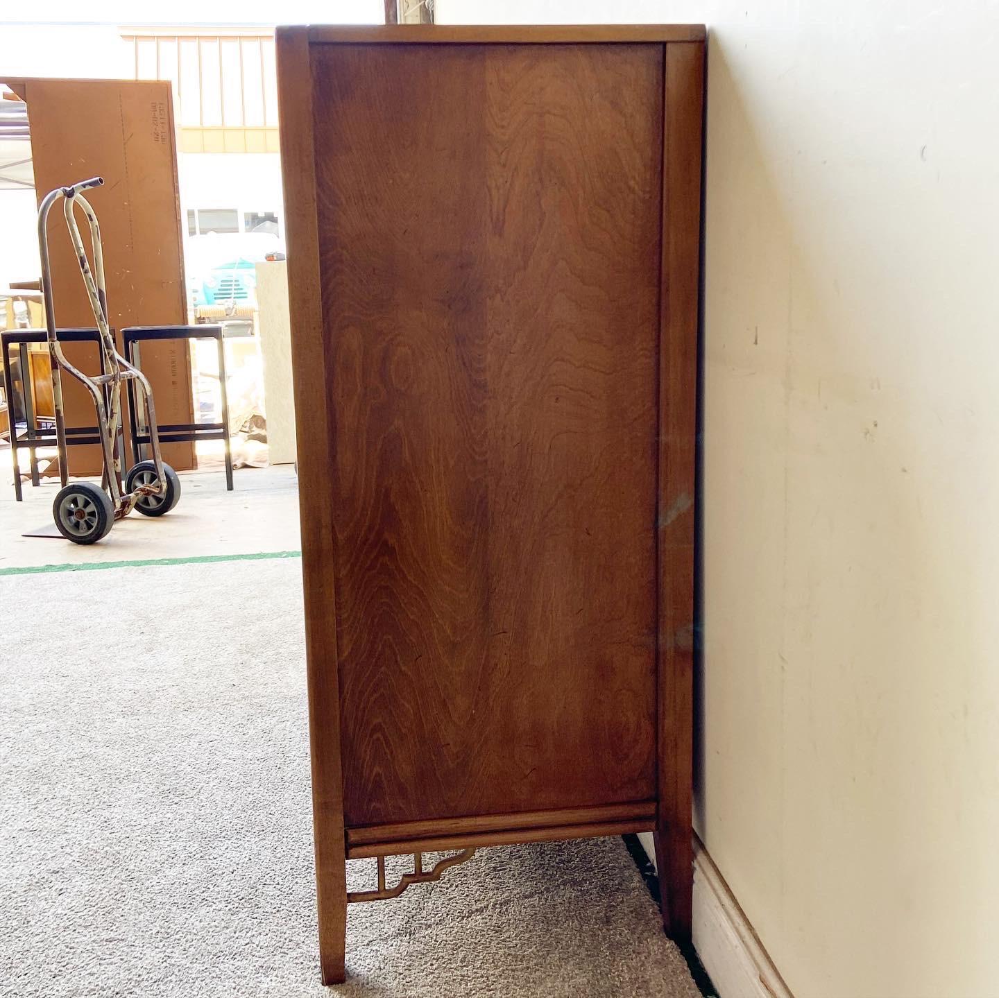 Mid Century Chinoiserie Walnut Highboy Dresser by Thomasville In Good Condition In Delray Beach, FL