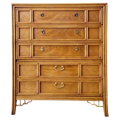 Mid Century Chinoiserie Walnut Highboy Dresser by Thomasville