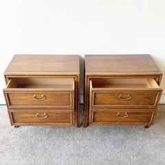 Mid Century Chinoiserie Walnut Nightstands by Thomasville, a Pair
