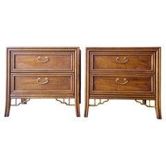 Vintage Mid Century Chinoiserie Walnut Nightstands by Thomasville, a Pair
