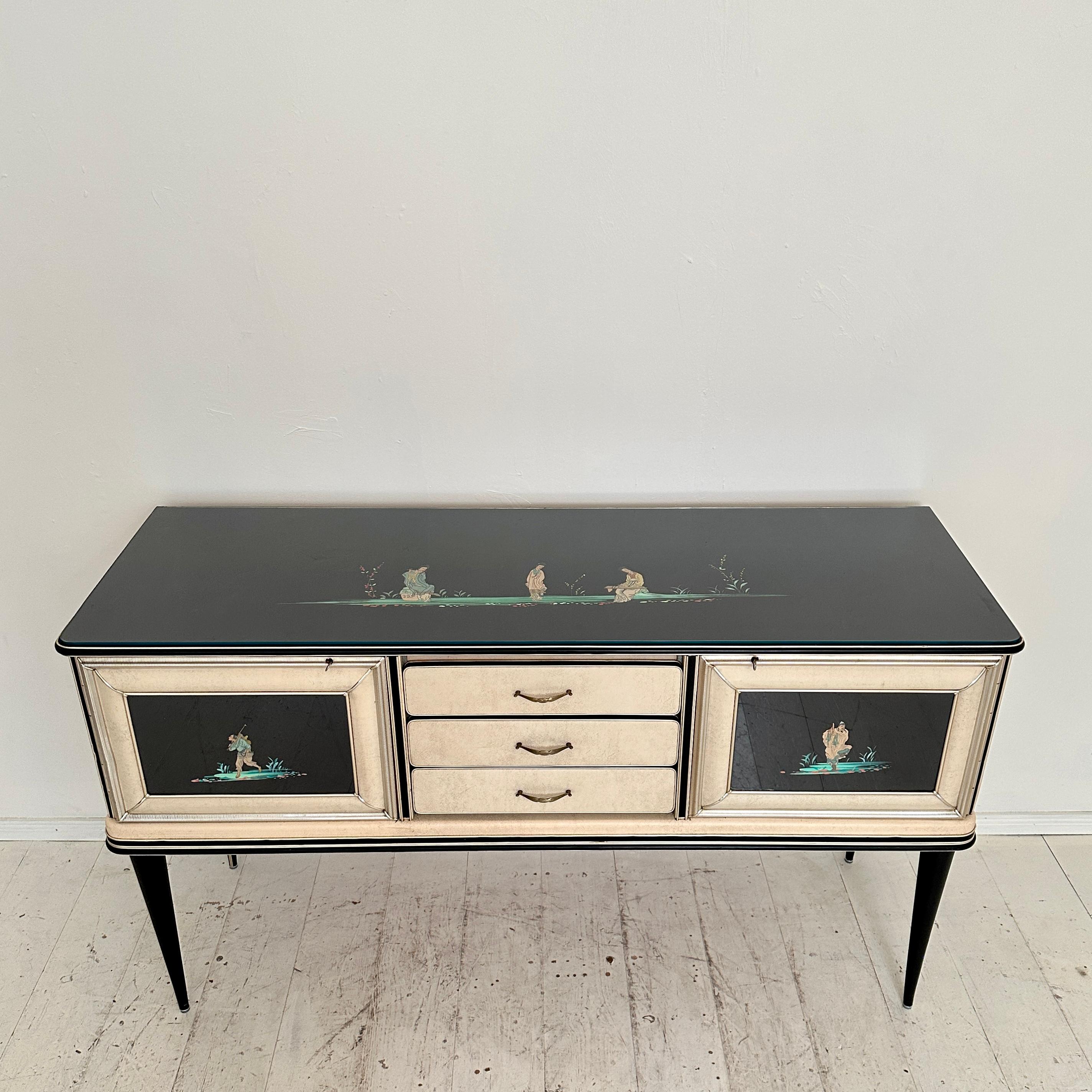 Mid-Century Modern Mid-Century Chinoserie Sideboard by Umberto Mascagni for Harrods London, 1953 For Sale