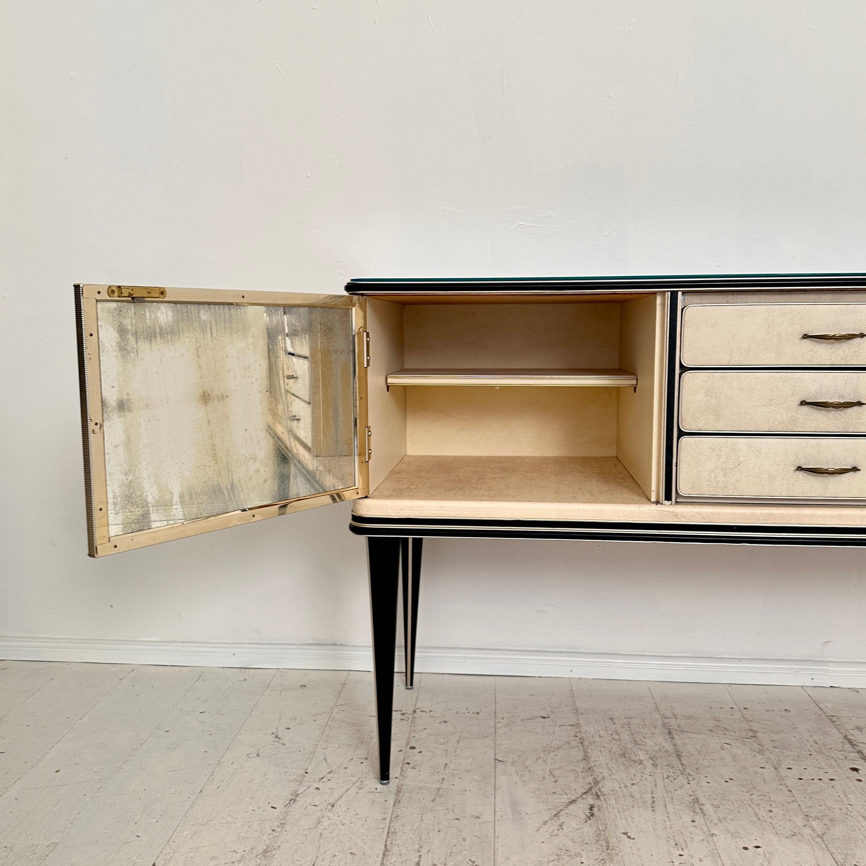 Faux Leather Mid-Century Chinoserie Sideboard by Umberto Mascagni for Harrods London, 1953 For Sale