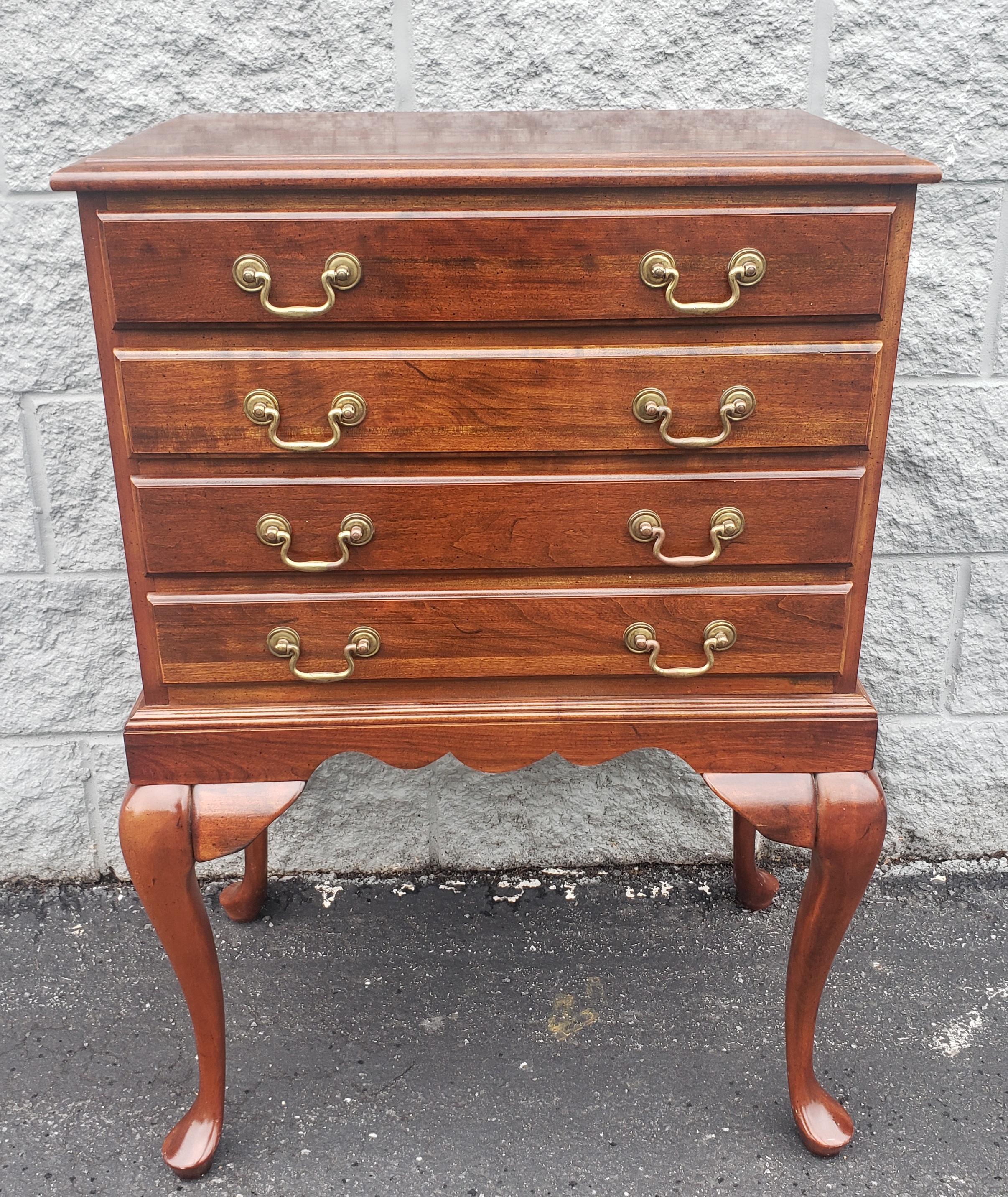 A well kept Mid-Century Chipendale Style Cherry Lined four-drawer Silver Chest in very good vintage condition. Back is finished and drawer are textile lined to protect your flatware.
Measures 25