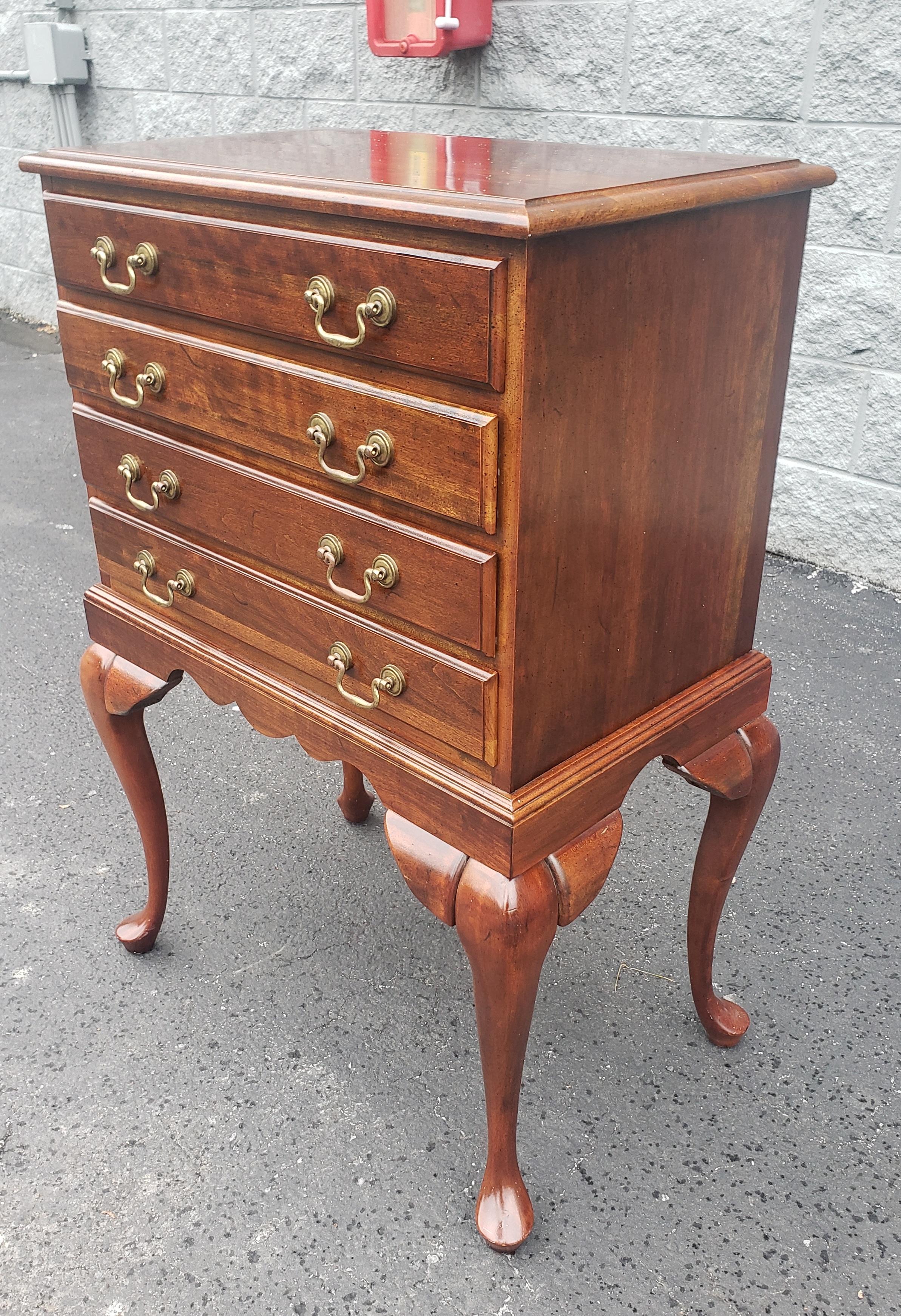 American Mid-Century Chipendale Style Solid Cherry Lined 4 drawer Silver Chest