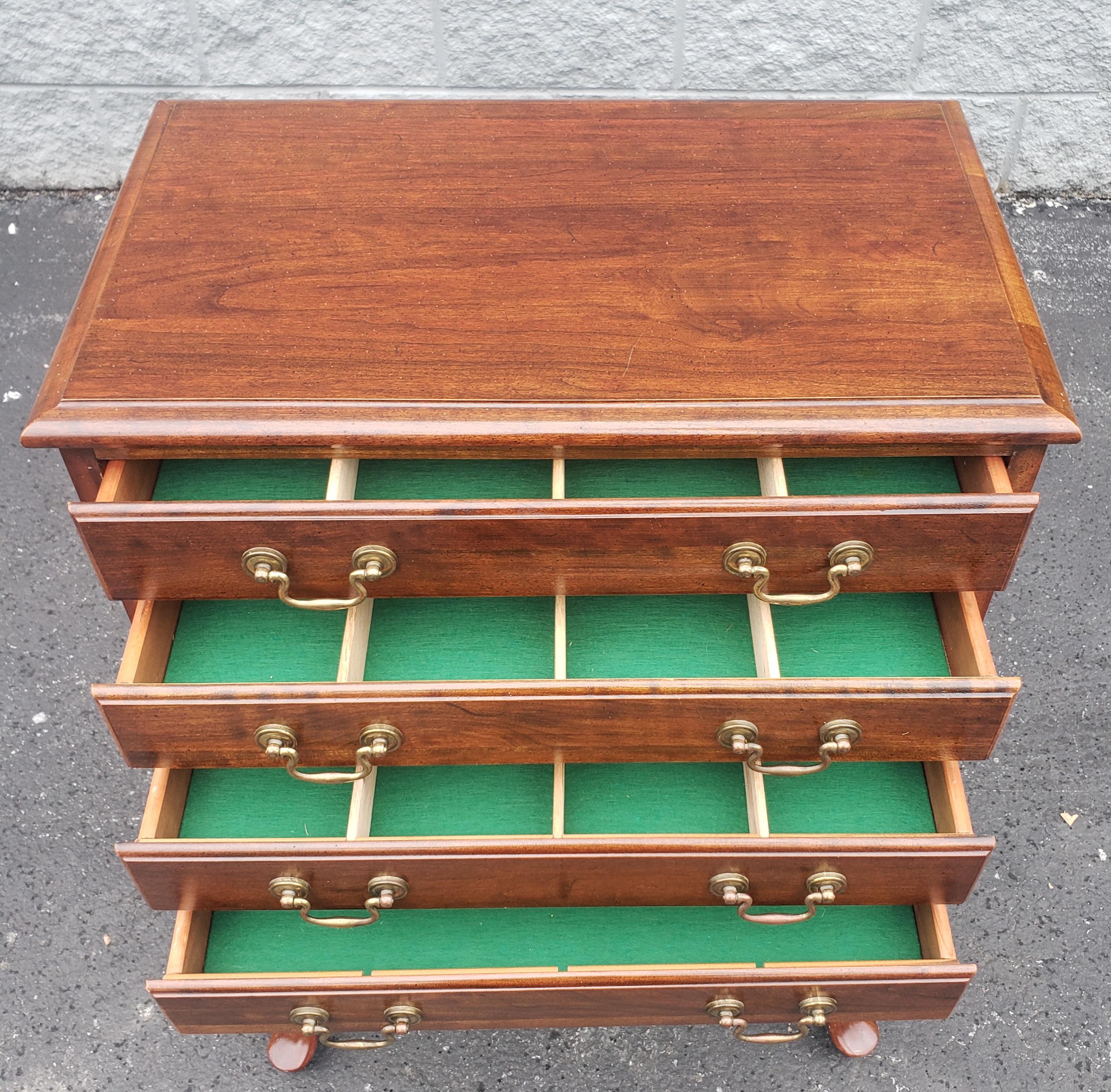 Mid-Century Chipendale Style Solid Cherry Lined 4 drawer Silver Chest In Good Condition In Germantown, MD