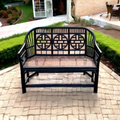 Mid-Century Chippendale Brighton Style Wicker /Bamboo /Rattan Bench or Settee