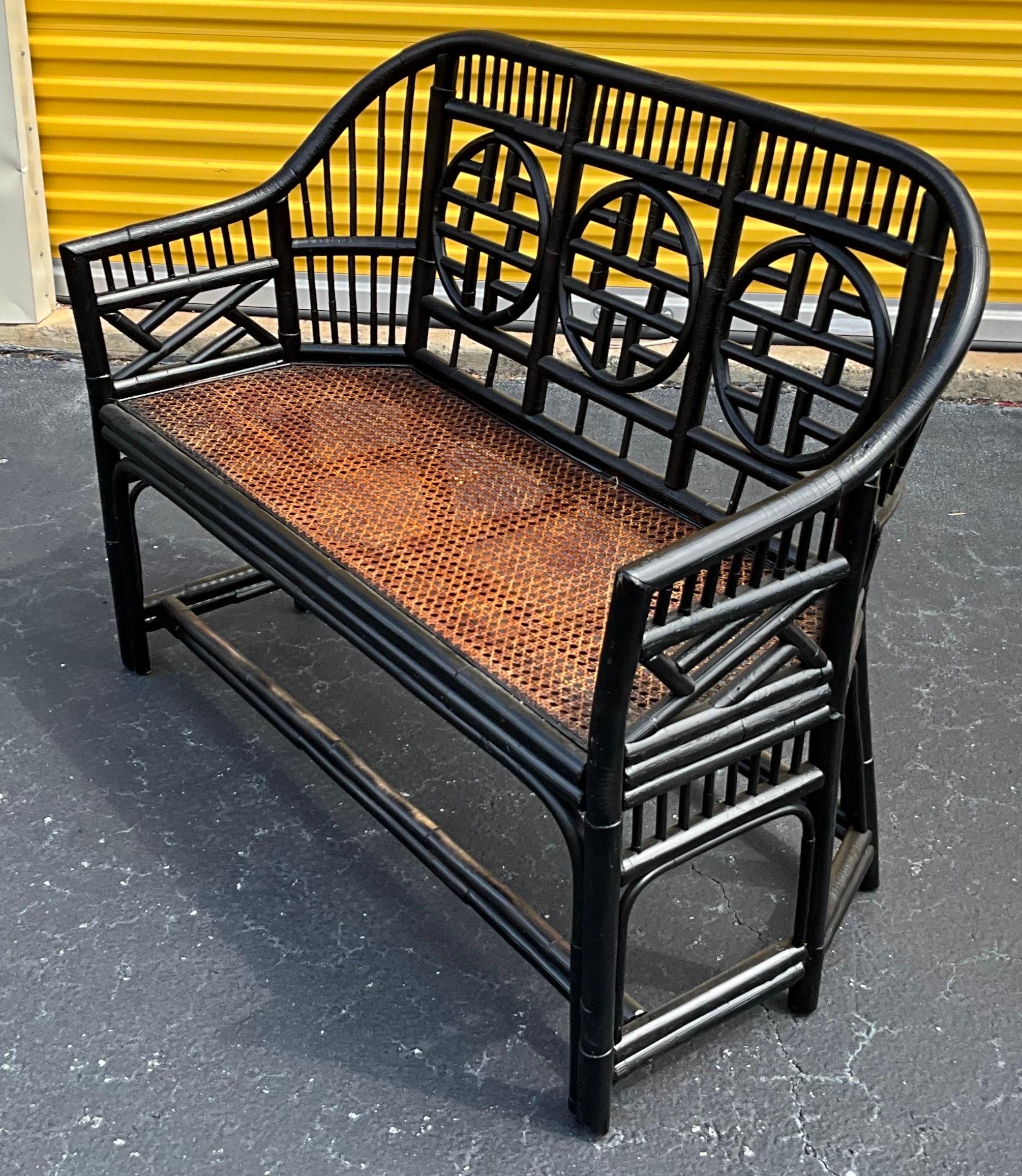 Aesthetic Movement Mid-Century Chippendale Brighton Style Wicker /Bamboo /Rattan Bench or Settee