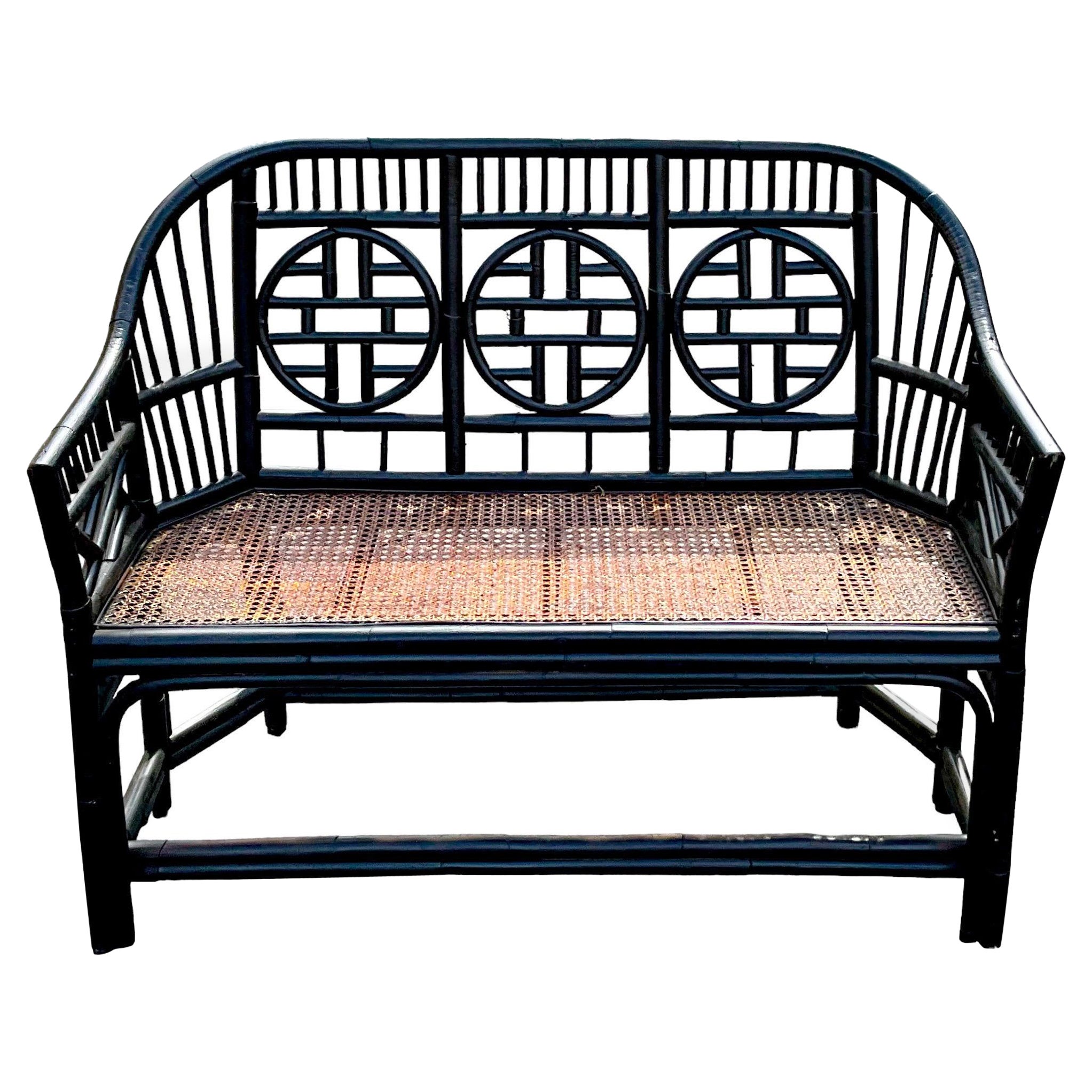 Mid-Century Chippendale Brighton Style Wicker /Bamboo /Rattan Bench or Settee