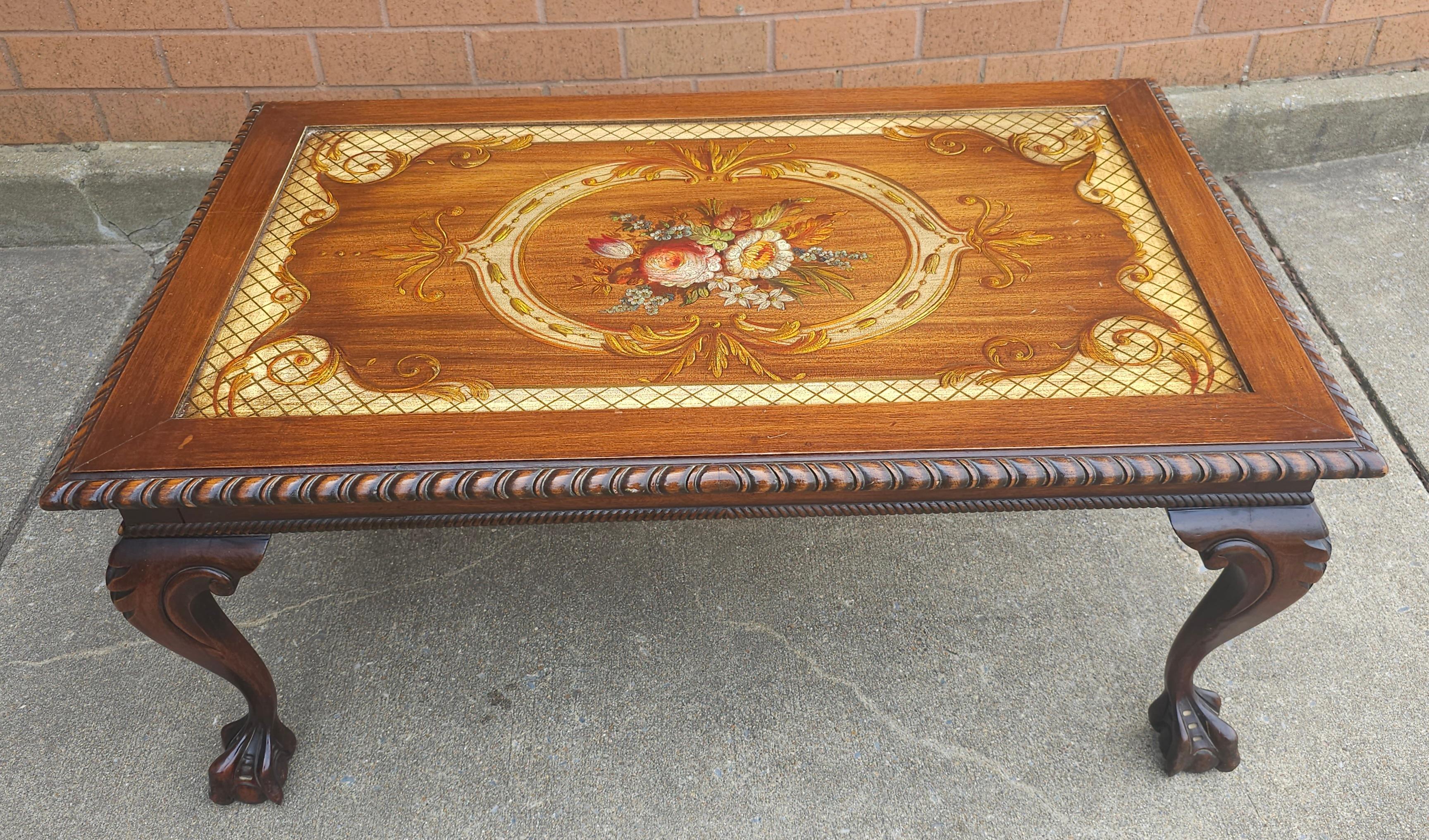 Other Mid Century Chippendale Carved and Ornate Mahogany  and Glass Inset Coffee Table For Sale