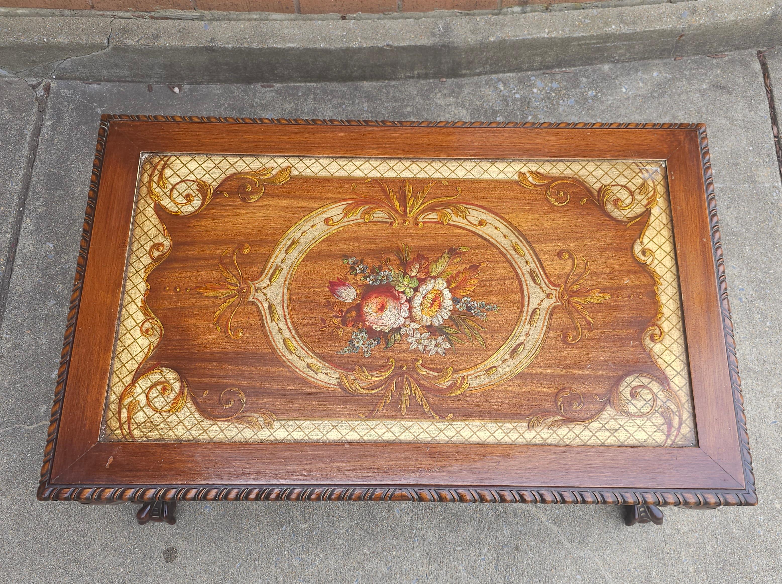 Mid Century Chippendale Carved and Ornate Mahogany  and Glass Inset Coffee Table In Good Condition For Sale In Germantown, MD