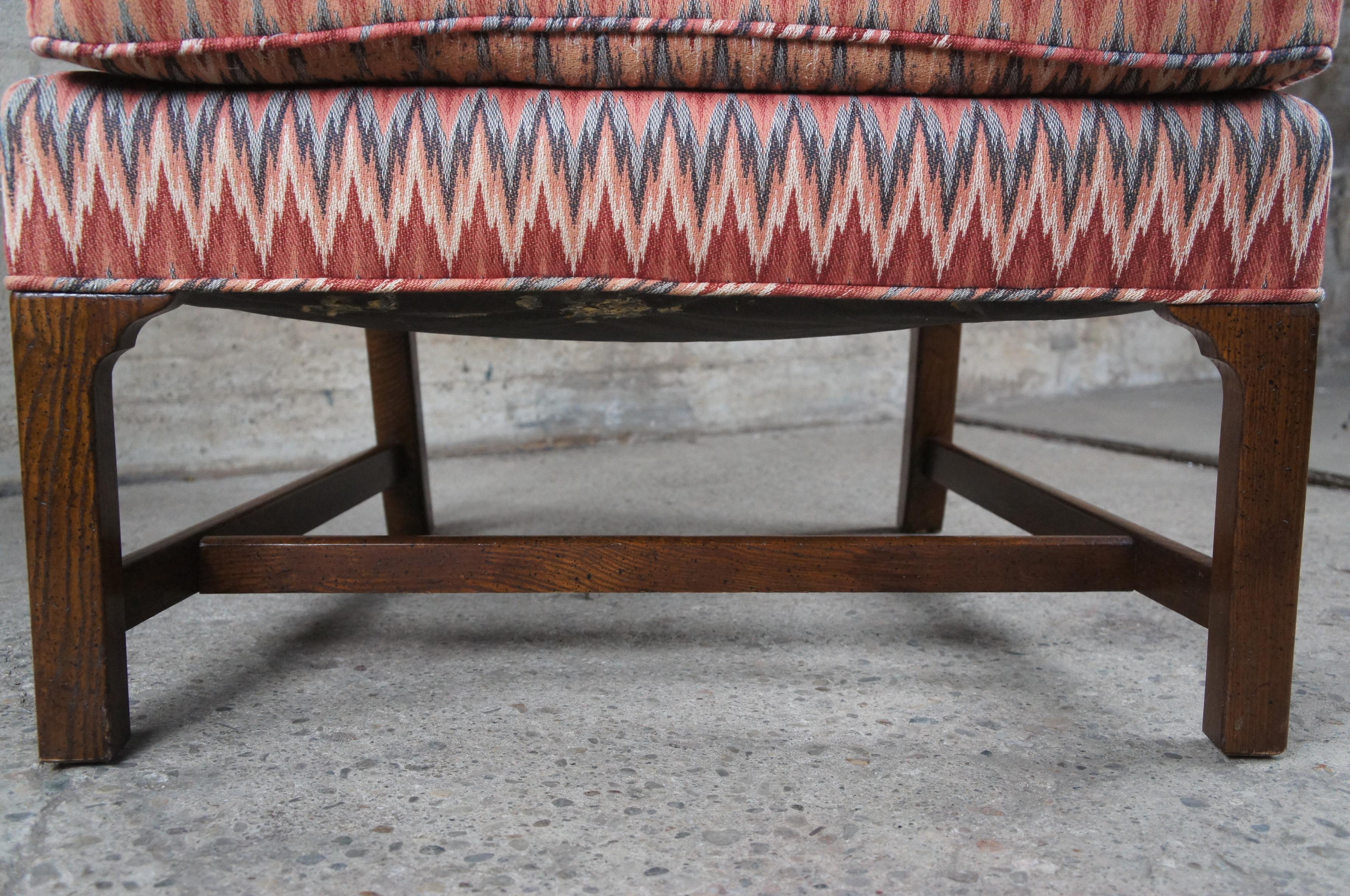 Mid-Century Chippendale Oak Chevron Upholstered Downfilled Wingback Arm Chair  For Sale 3