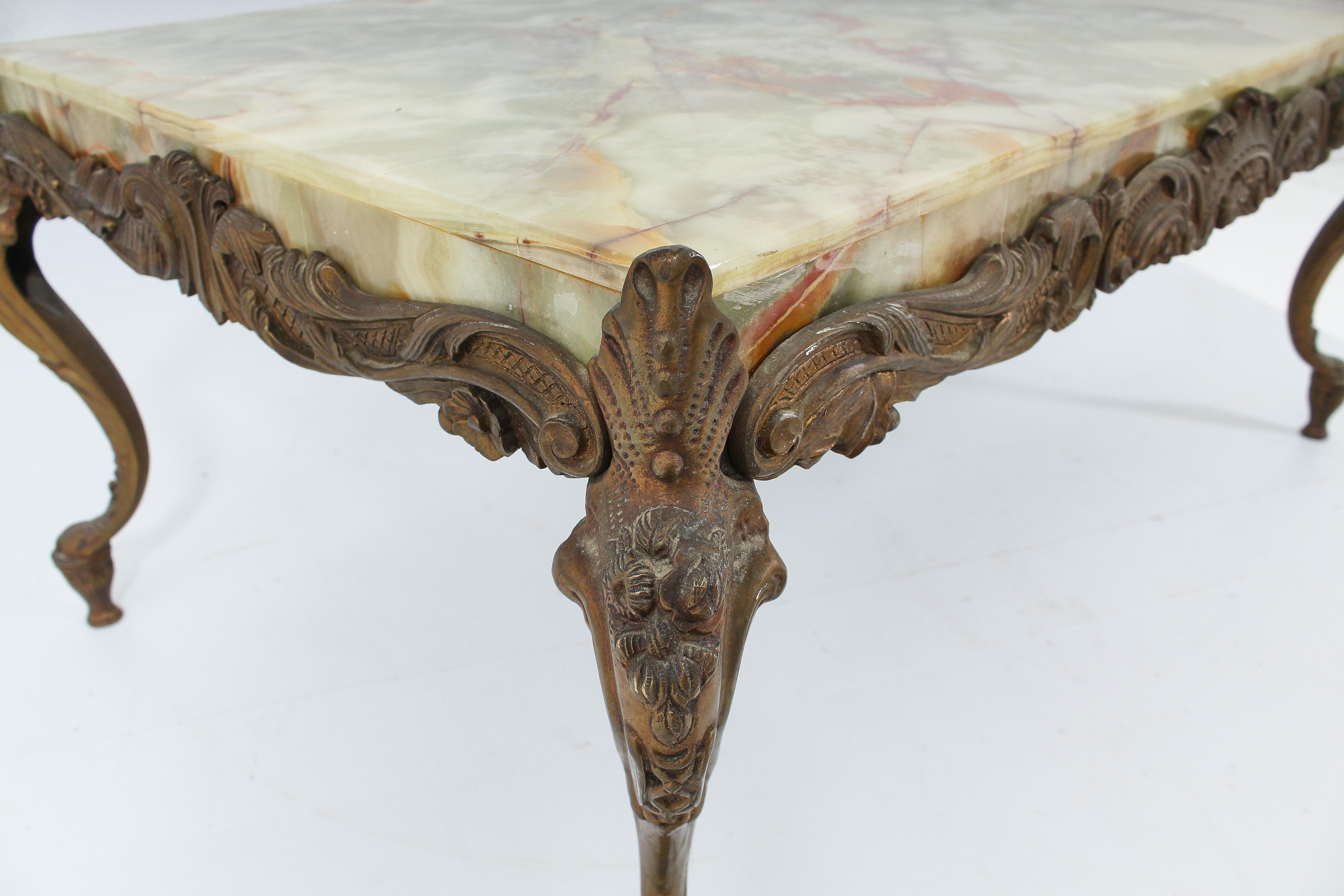Midcentury Chippendale Style Bronze and Onyx Coffee Table, Italy, 1950s In Good Condition For Sale In Palermo, IT