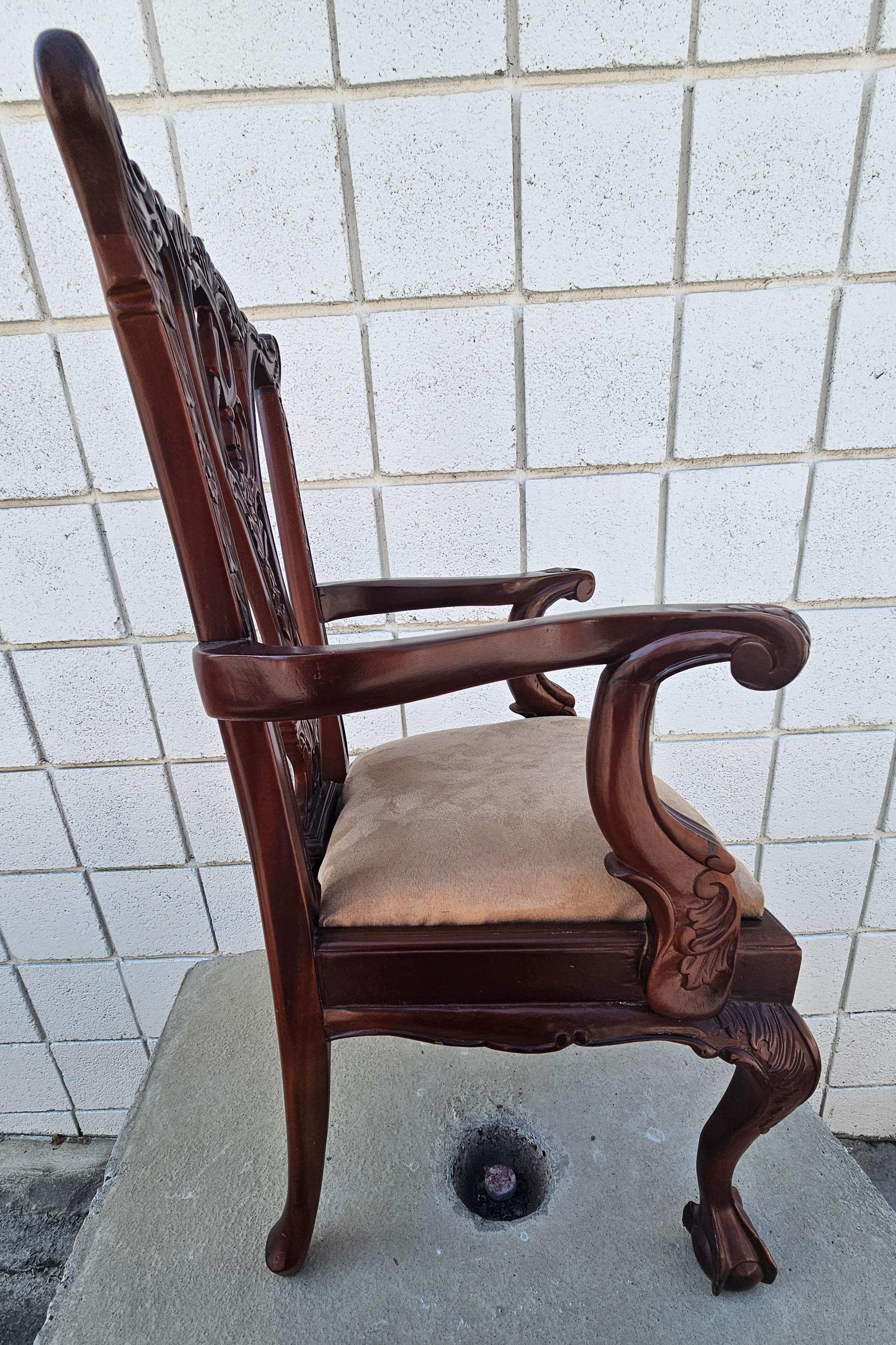 Carved Mid Century Chippendale Style Mahogany Youth Armchair For Sale