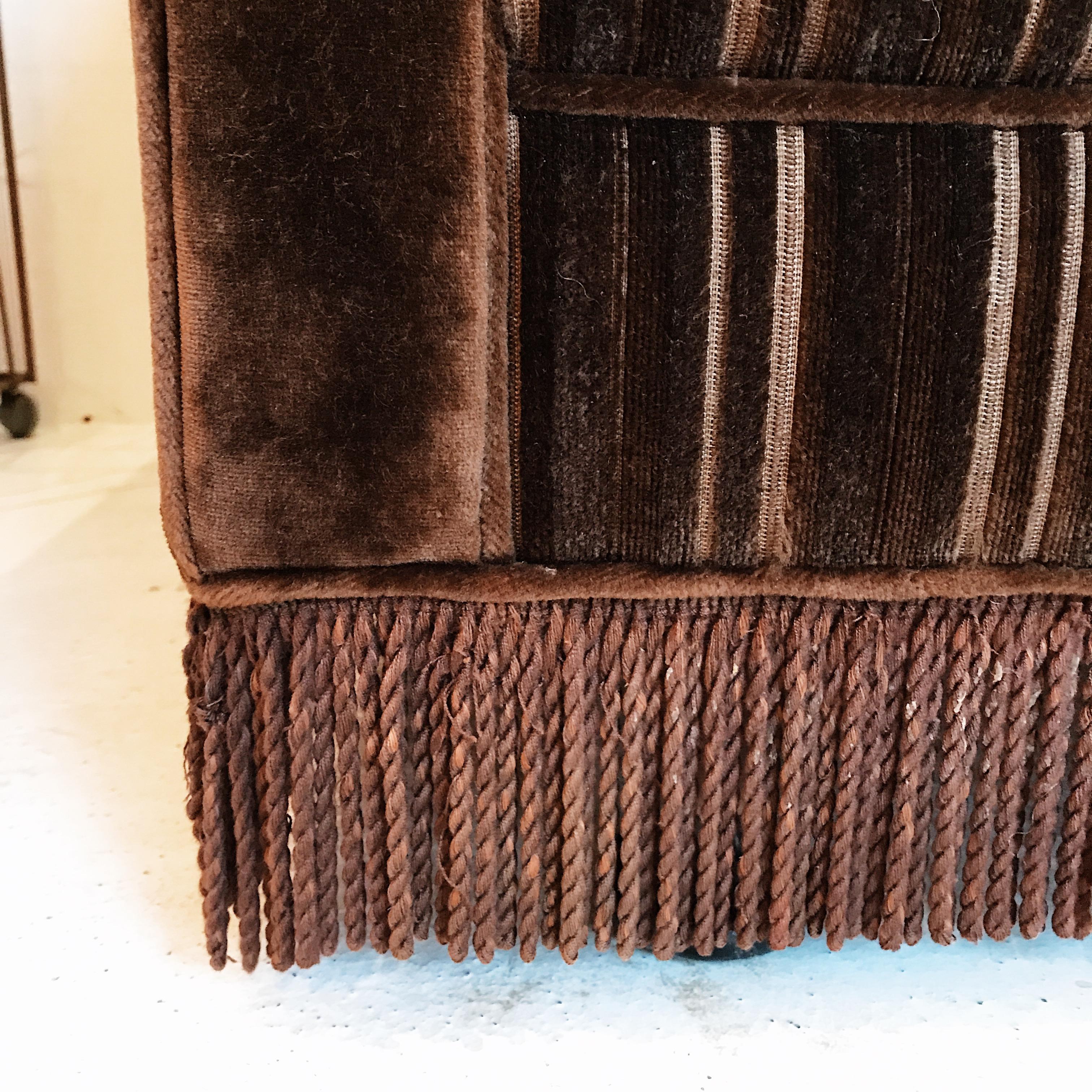 Midcentury Chocolate Brown Velvet Buttoned Three-Seat Sofa 3