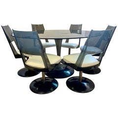 Retro Mid-Century Chromcraft Black Lucite Tulip Table, and Six Swivel Tulip Chairs