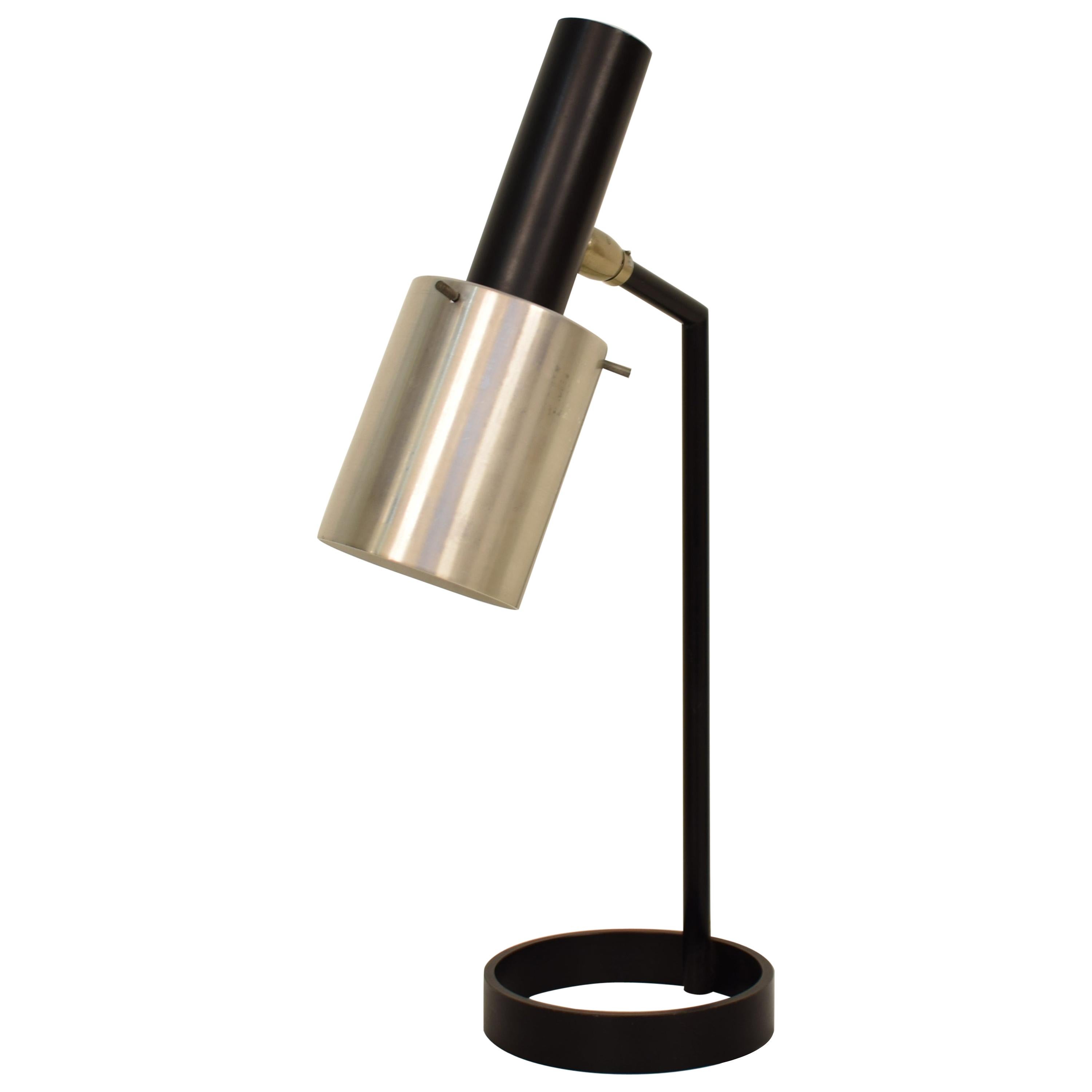 Midcentury Chrome and Black Metal Lacquered Table Lamp, circa 1960