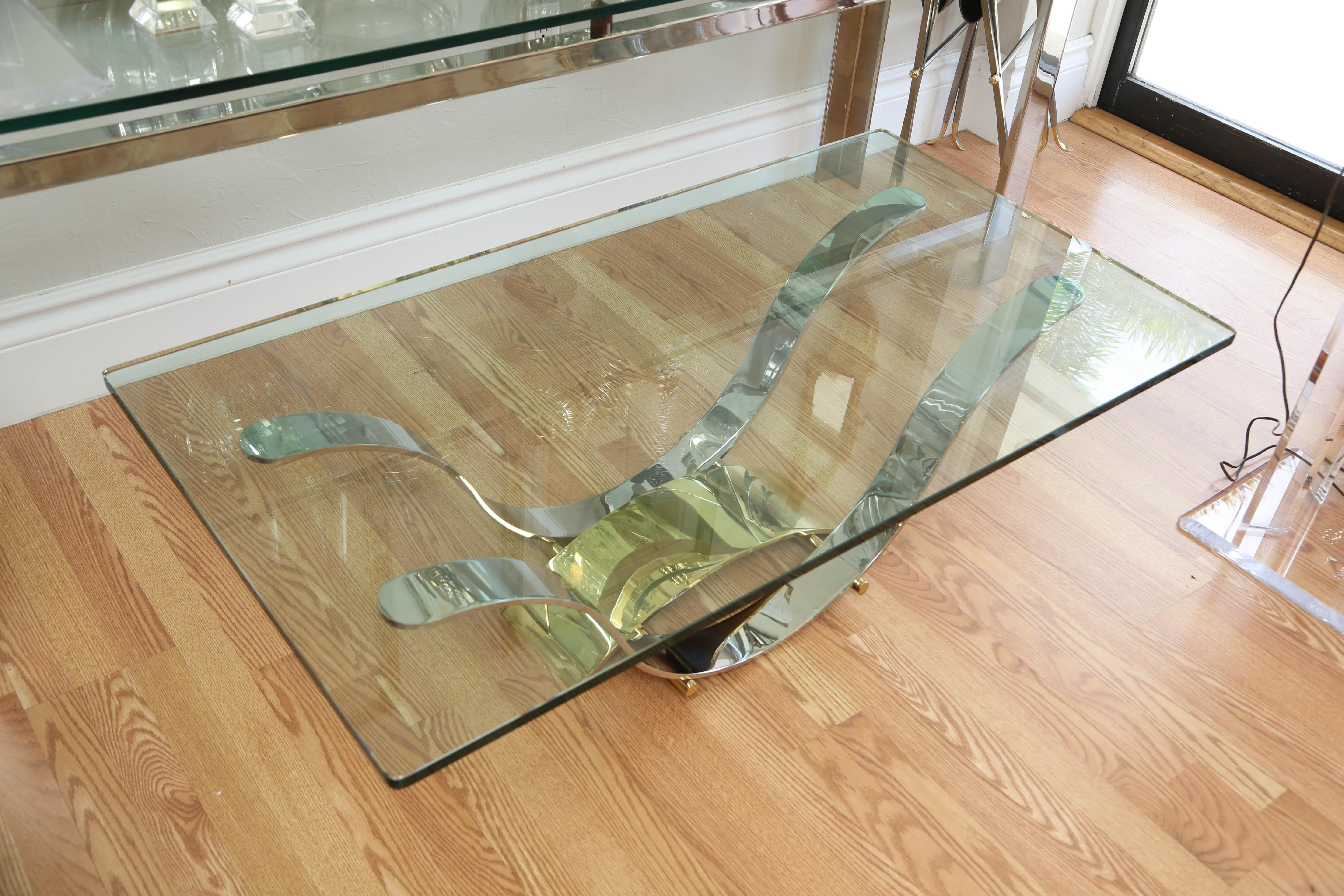 American Mid Century Chrome and Brass Coffee Table  For Sale