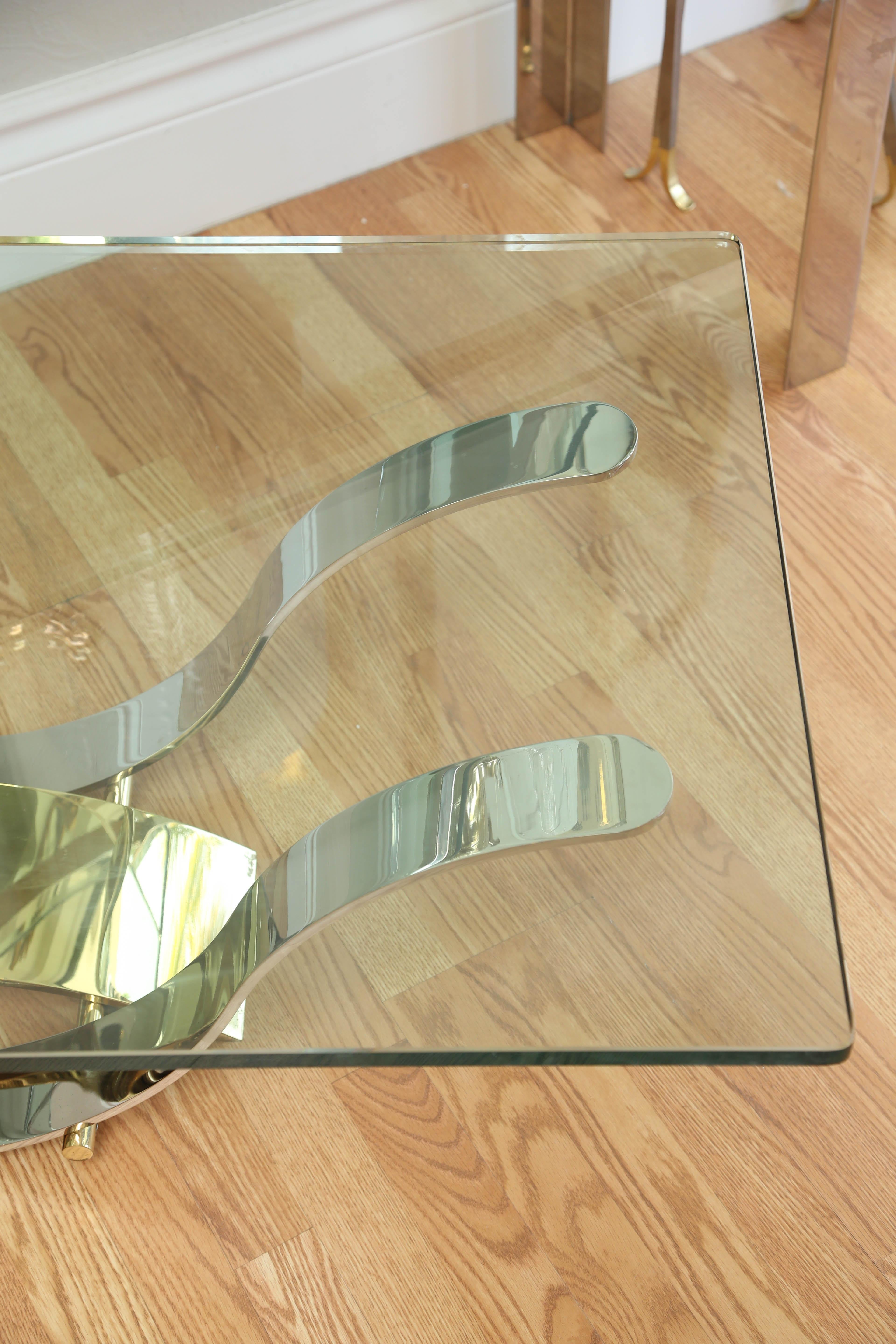 20th Century Mid Century Chrome and Brass Coffee Table  For Sale