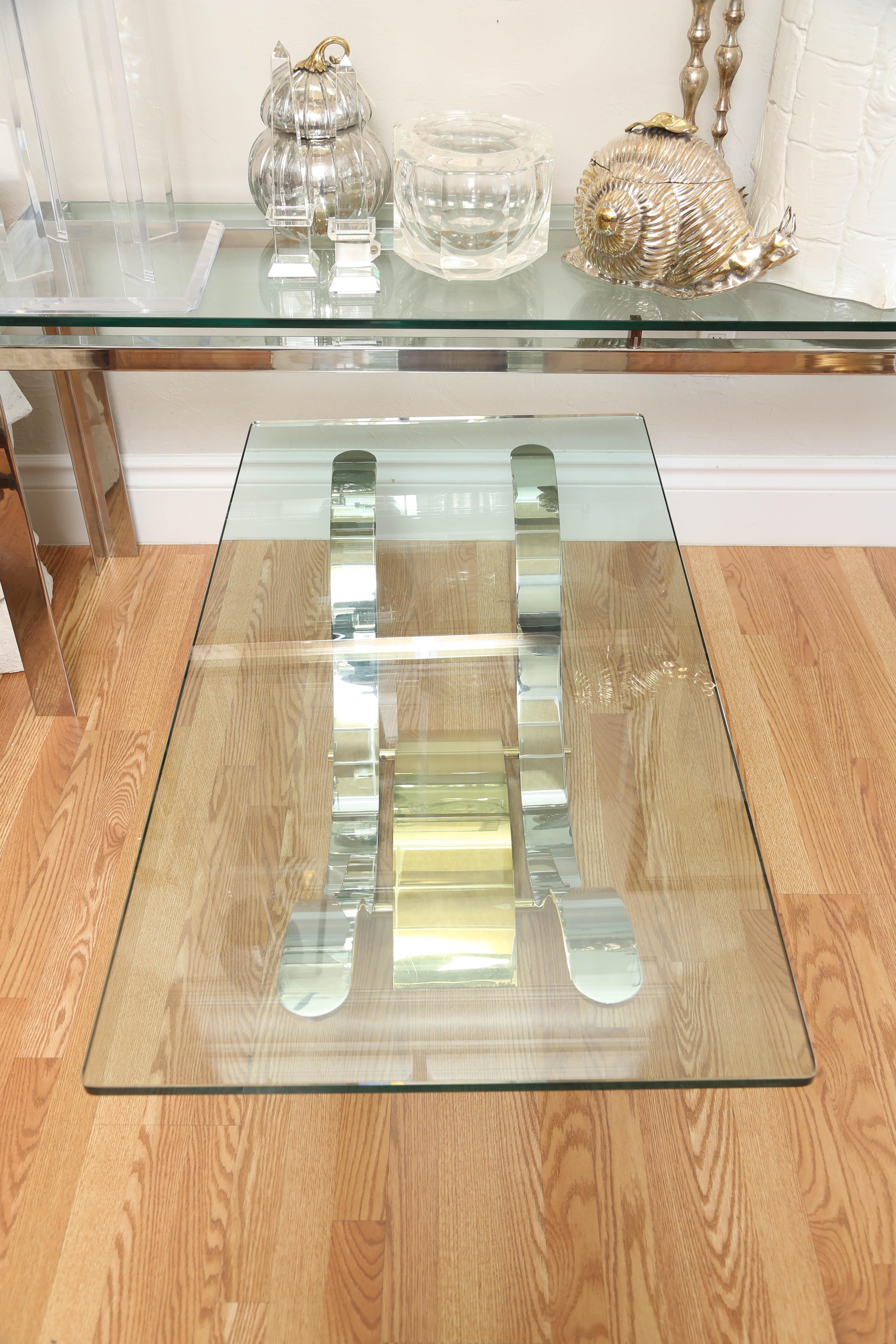 Mid Century Chrome and Brass Coffee Table  For Sale 2