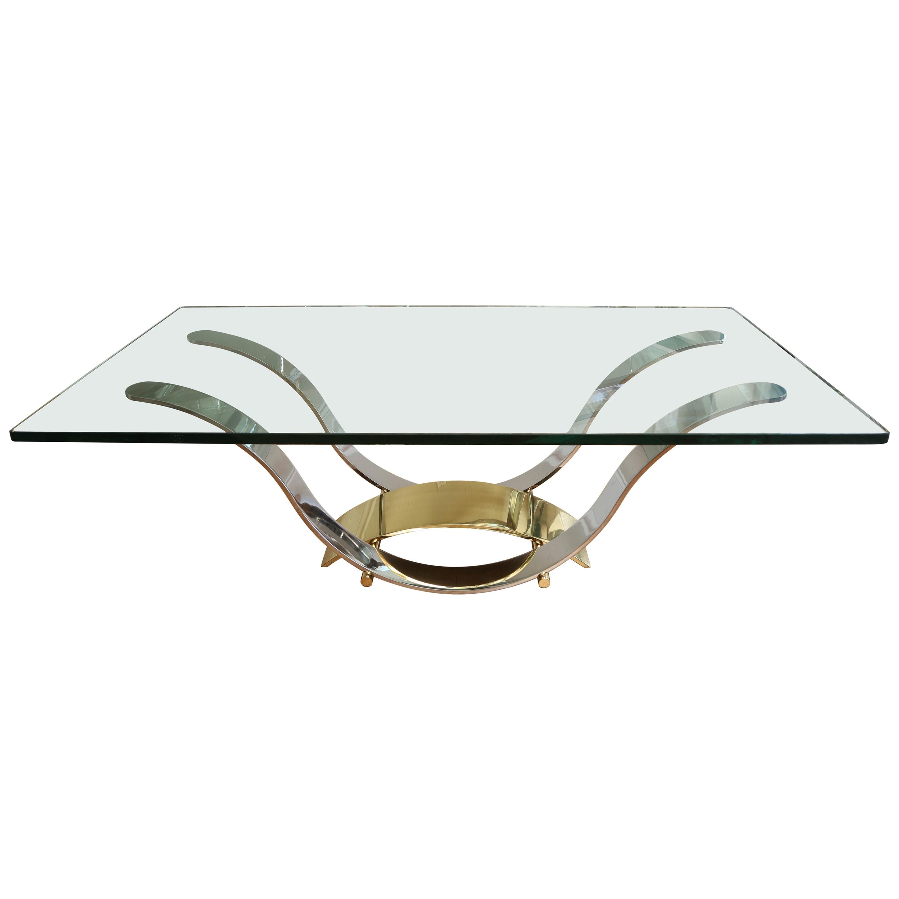 Table basse en chrome et laiton du milieu du siècle dernier