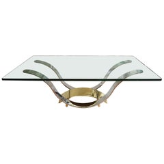 Mid Century Chrome and Brass Coffee Table 