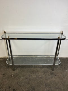 Mid Century Chrome and Brass Console Glass Top