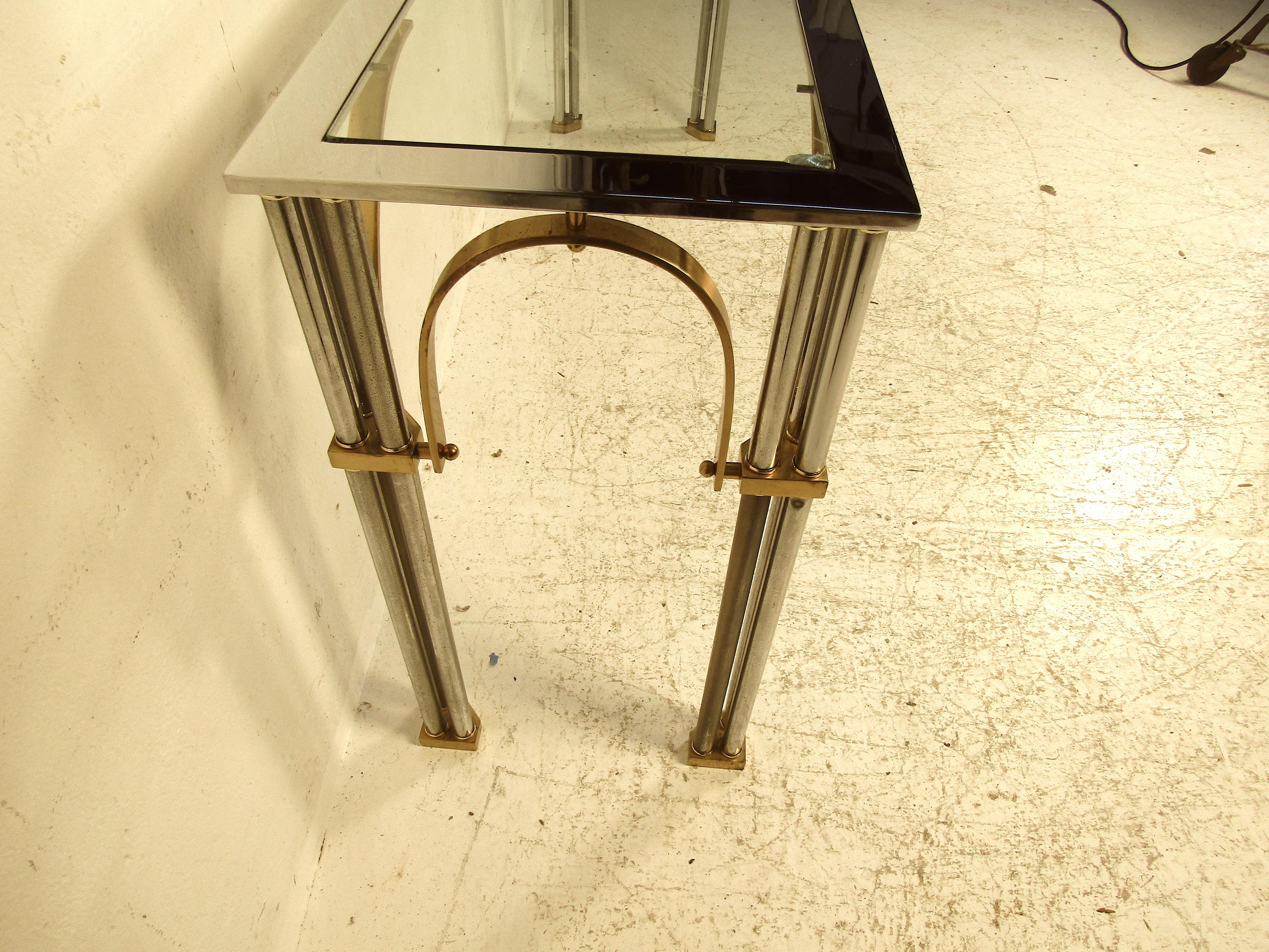 Midcentury Chrome and Brass Console Table In Good Condition For Sale In Brooklyn, NY