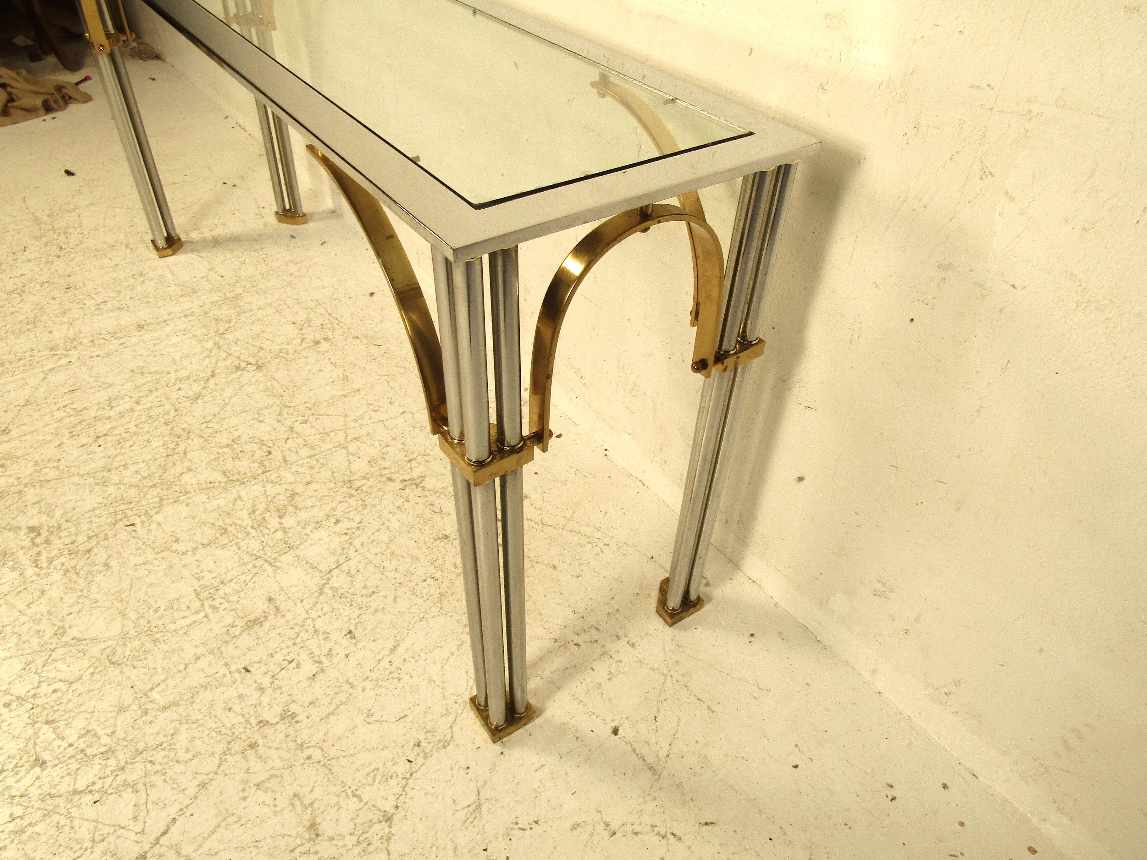Midcentury Chrome and Brass Console Table For Sale 1