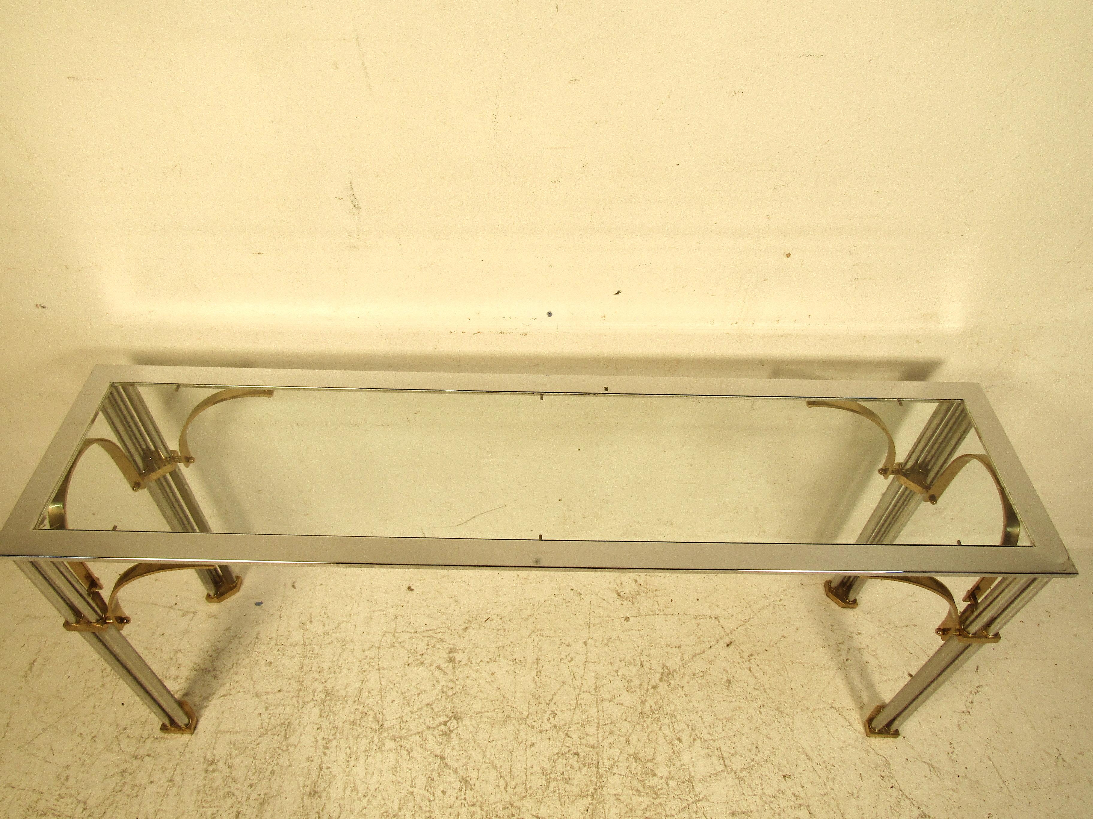 Midcentury Chrome and Brass Console Table For Sale 2
