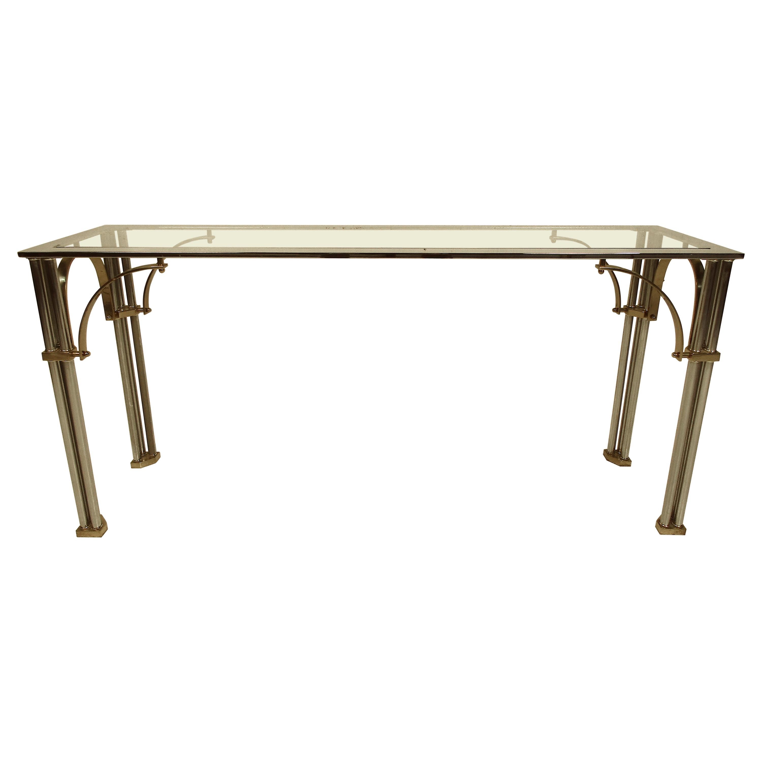 Midcentury Chrome and Brass Console Table For Sale