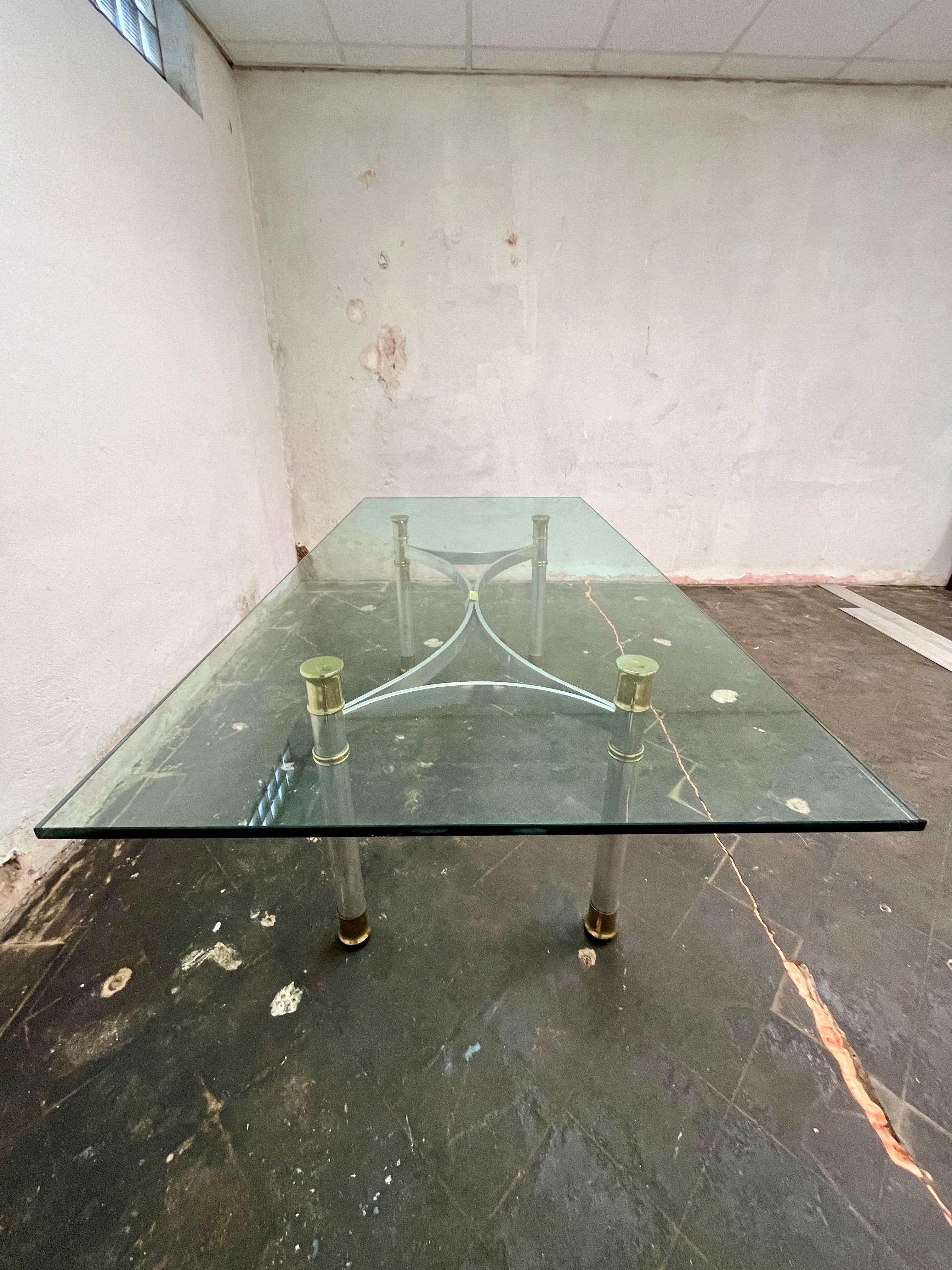 Mid-Century Modern Mid Century Chrome and Brass Dining Table Jansen Style For Sale