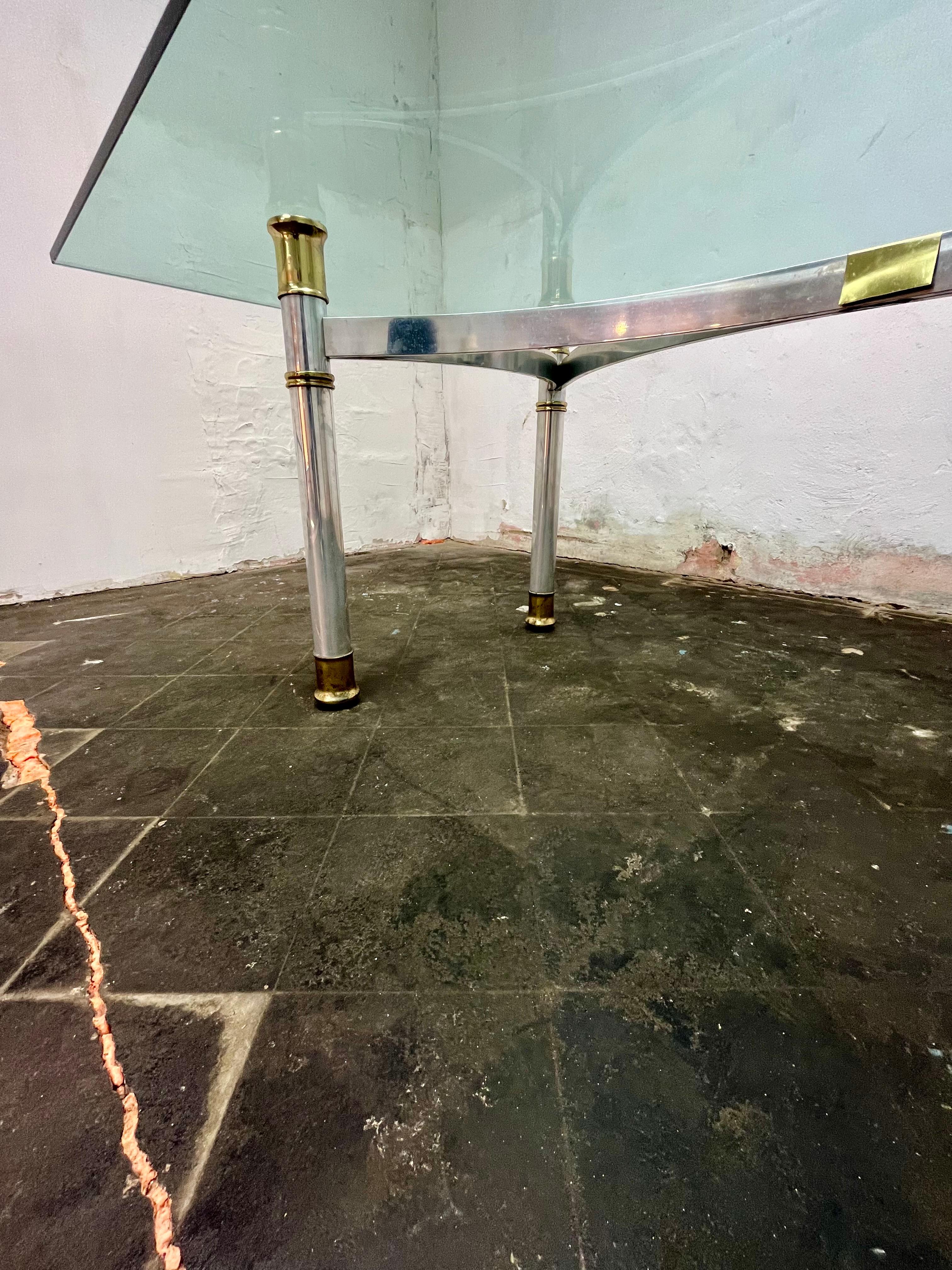 Mid Century Chrome and Brass Dining Table Jansen Style In Good Condition For Sale In W Allenhurst, NJ