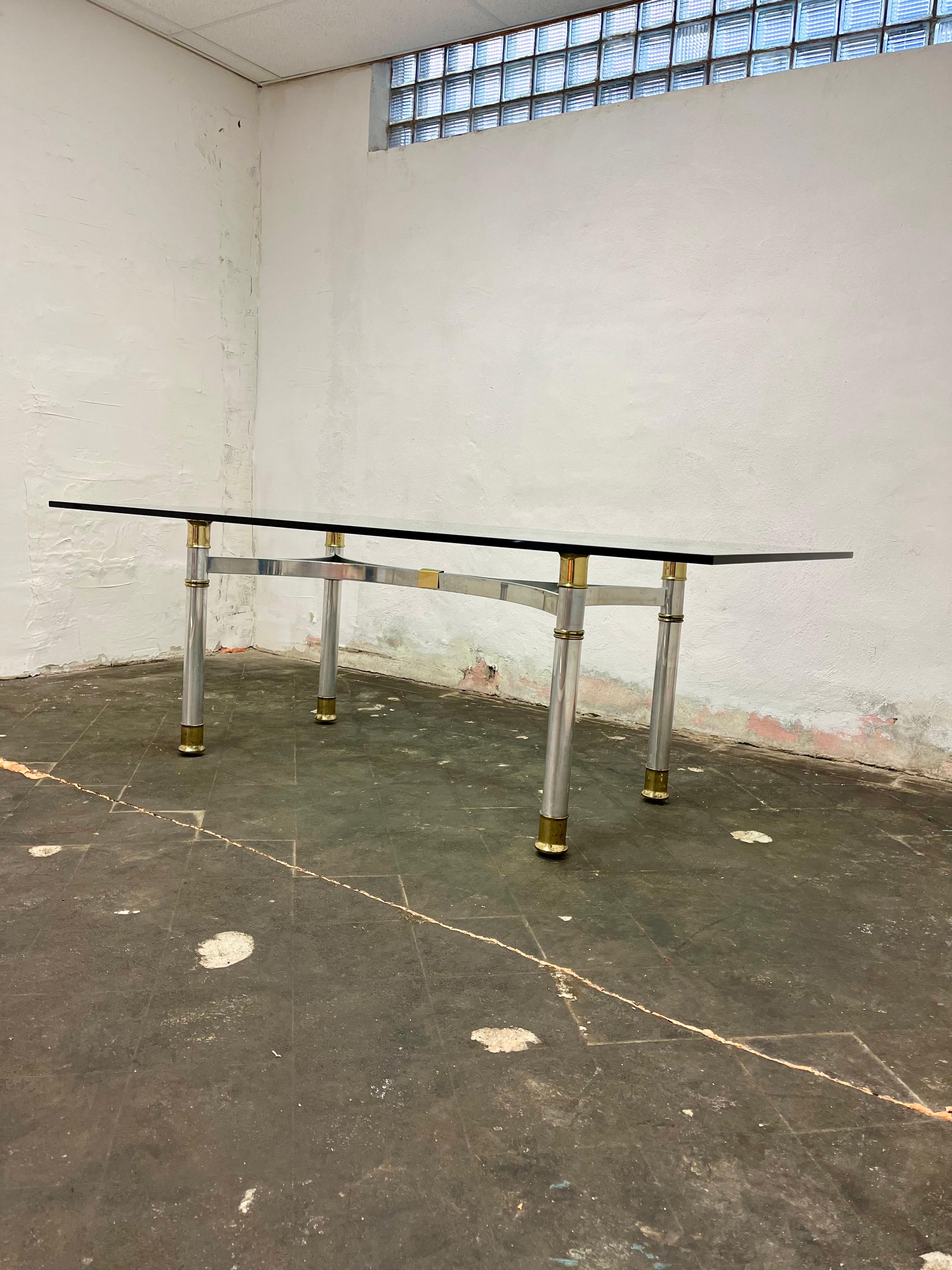 20th Century Mid Century Chrome and Brass Dining Table Jansen Style For Sale