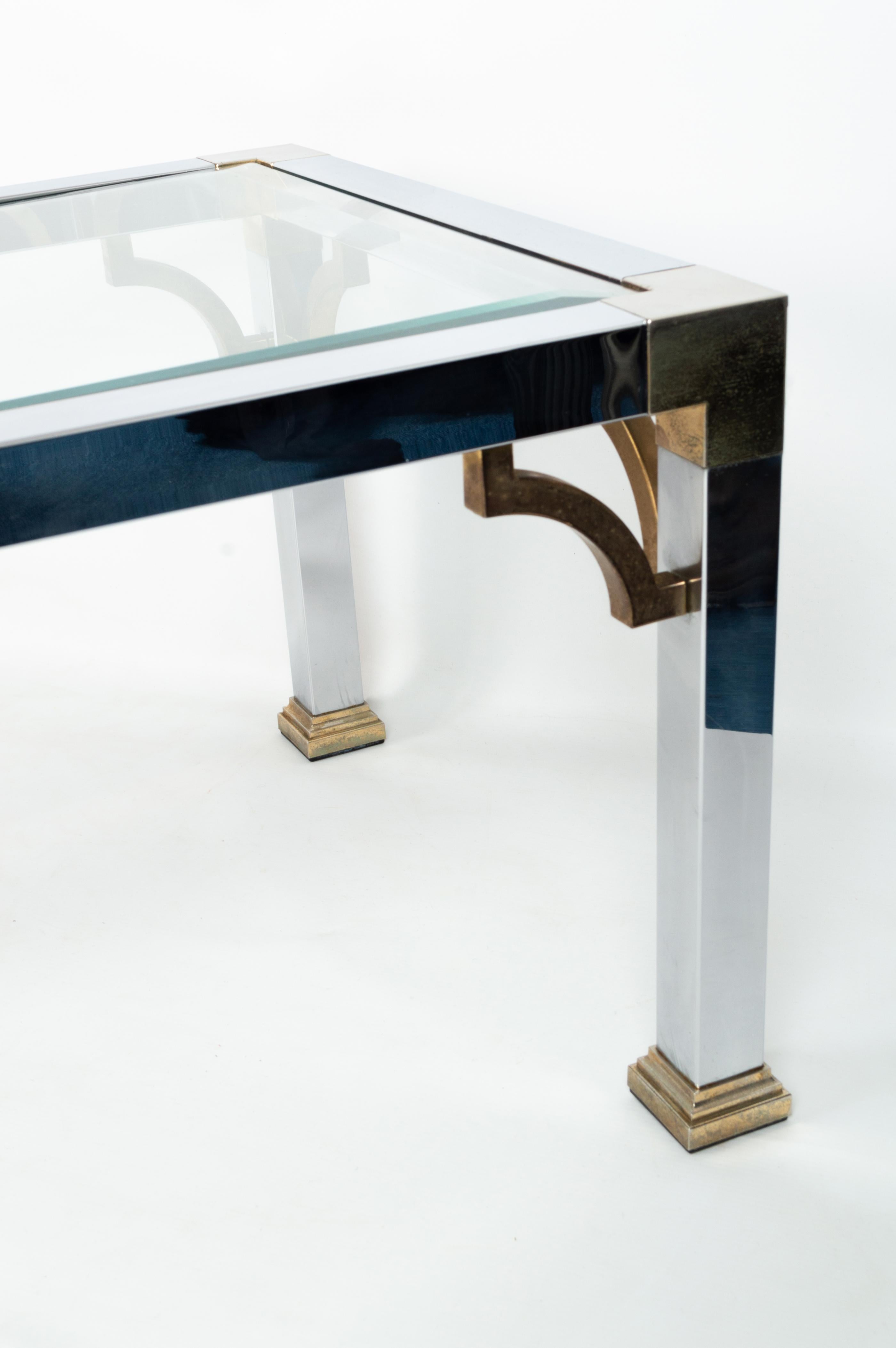 Mid-Century Chrome and Brass Long Glass Top Coffee Table, Italy C.1970 For Sale 5