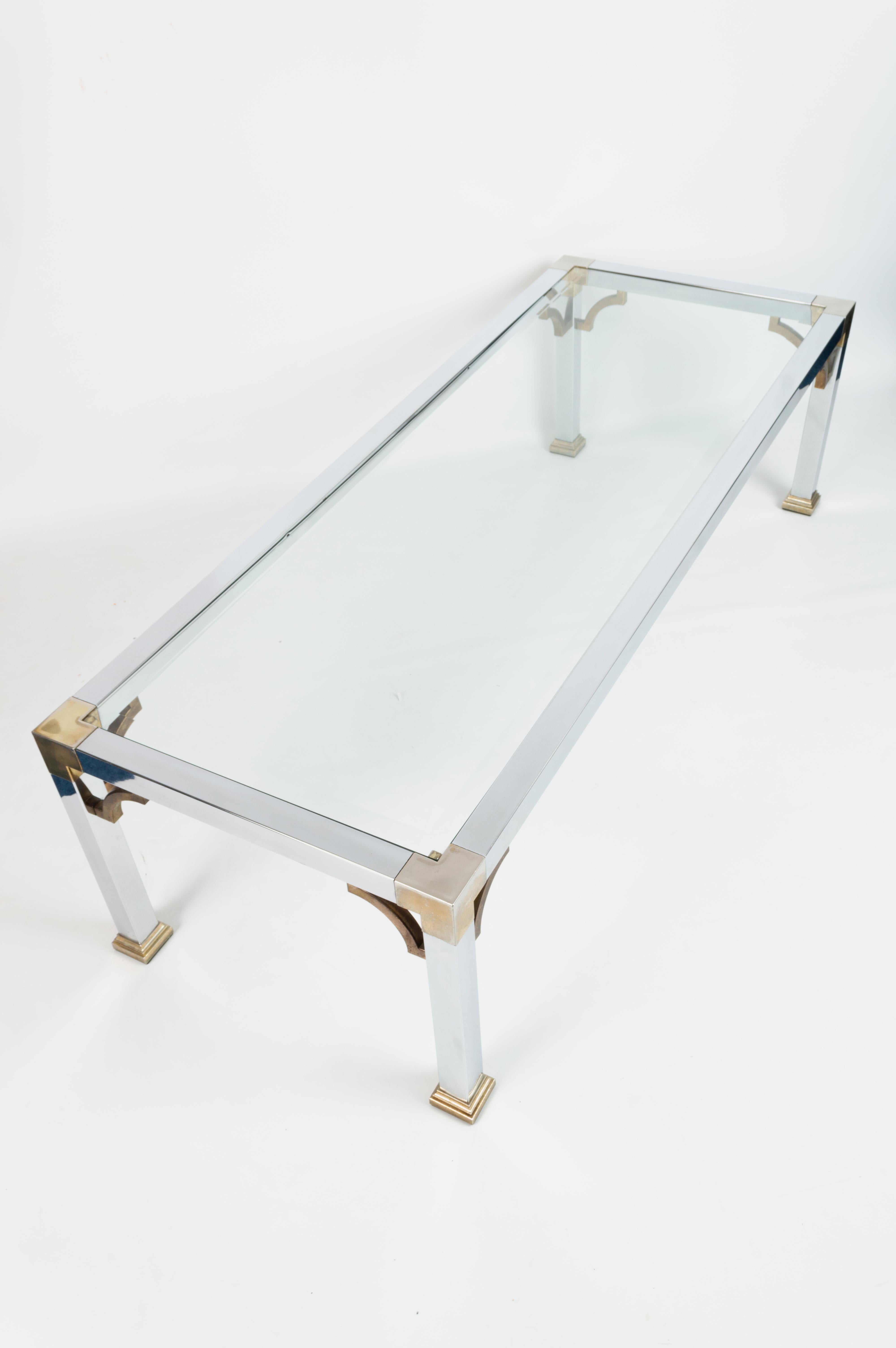 Mid-Century Chrome and Brass Long Glass Top Coffee Table, Italy C.1970 For Sale 6