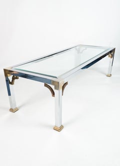 Mid-Century Chrome and Brass Long Glass Top Coffee Table, Italy C.1970