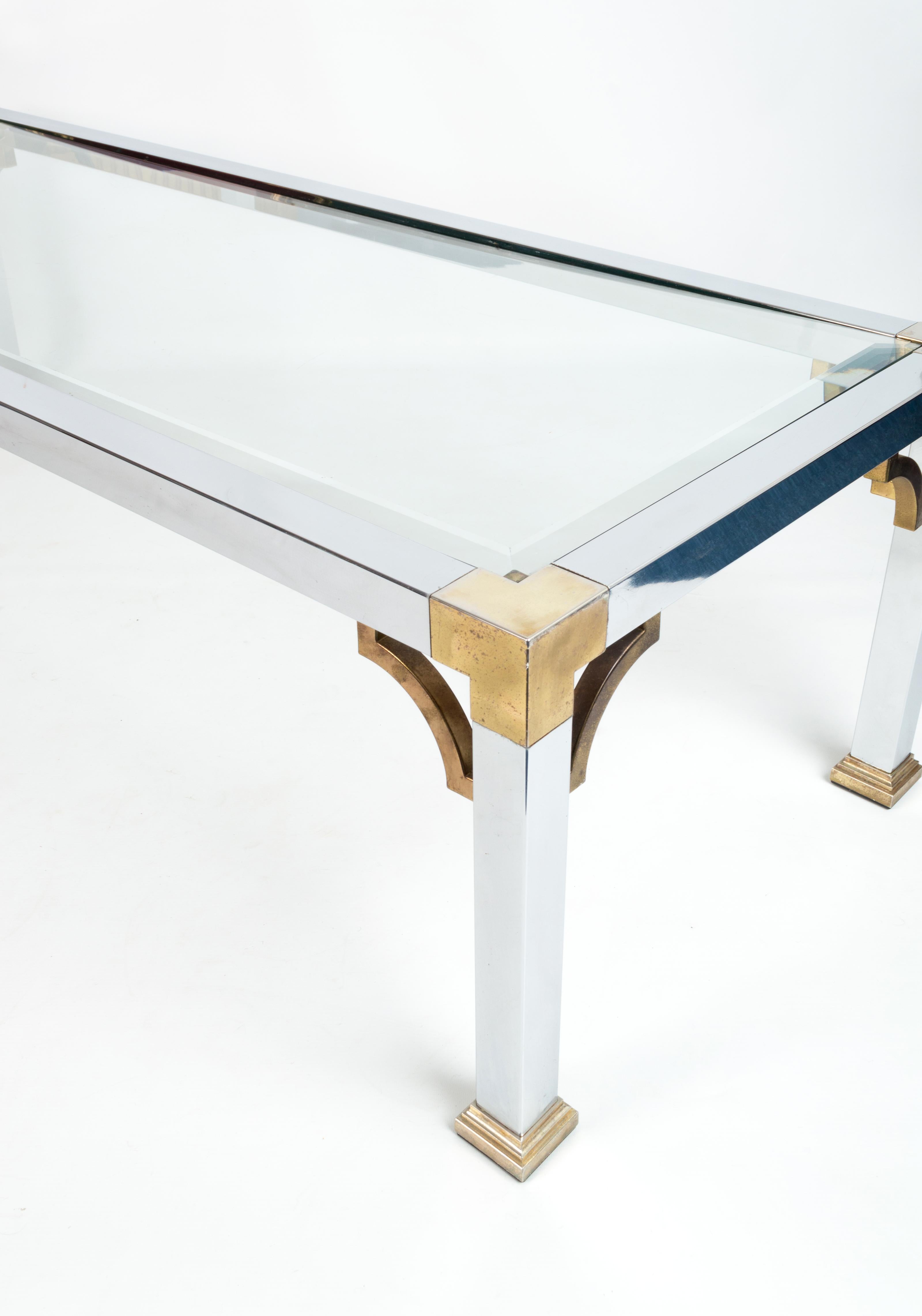 20th Century Mid-Century Chrome and Brass Long Glass Top Coffee Table, Italy C.1970 For Sale