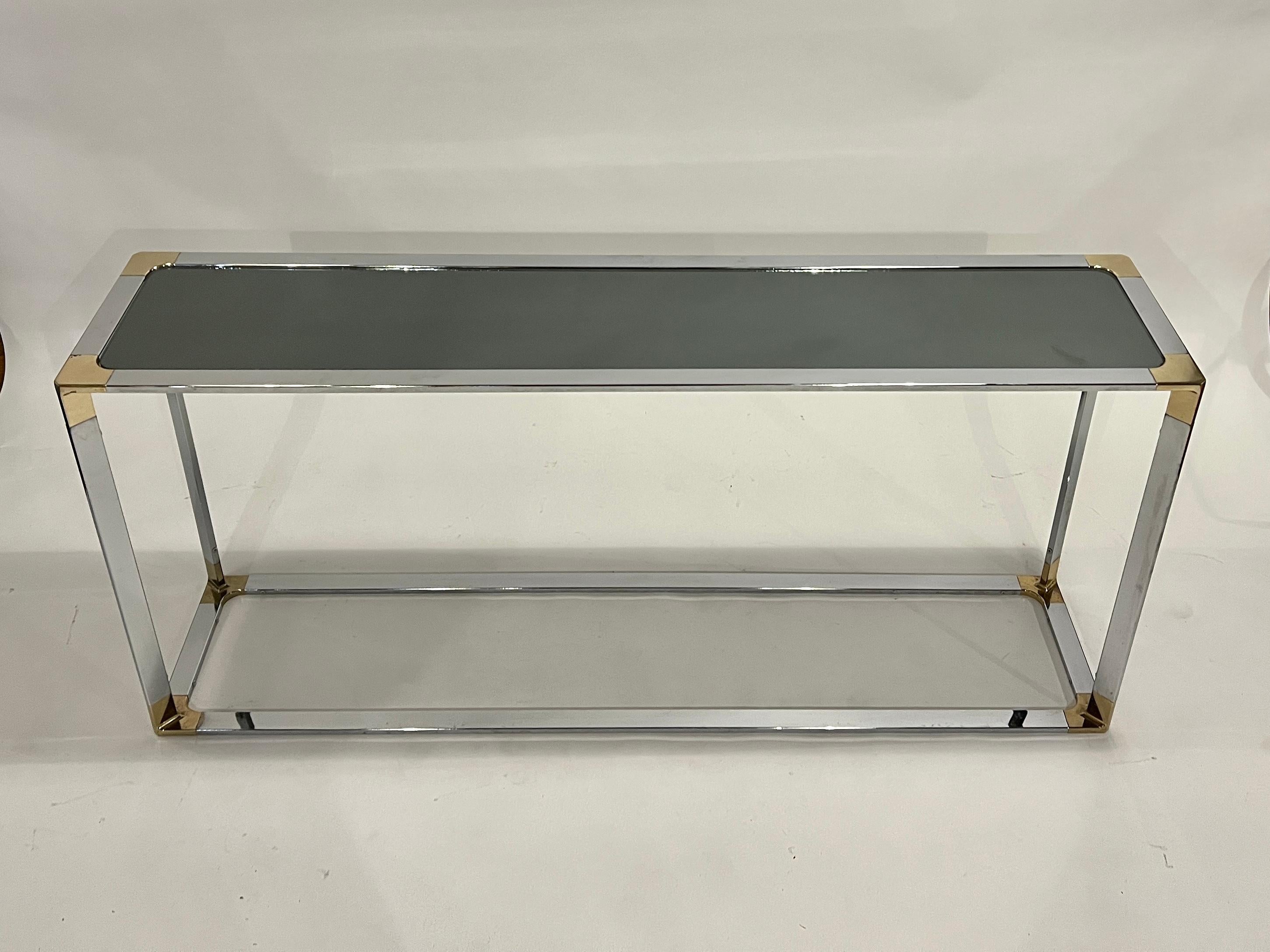 Mid-Century Chrome and Brass Mirrored Console Table 5