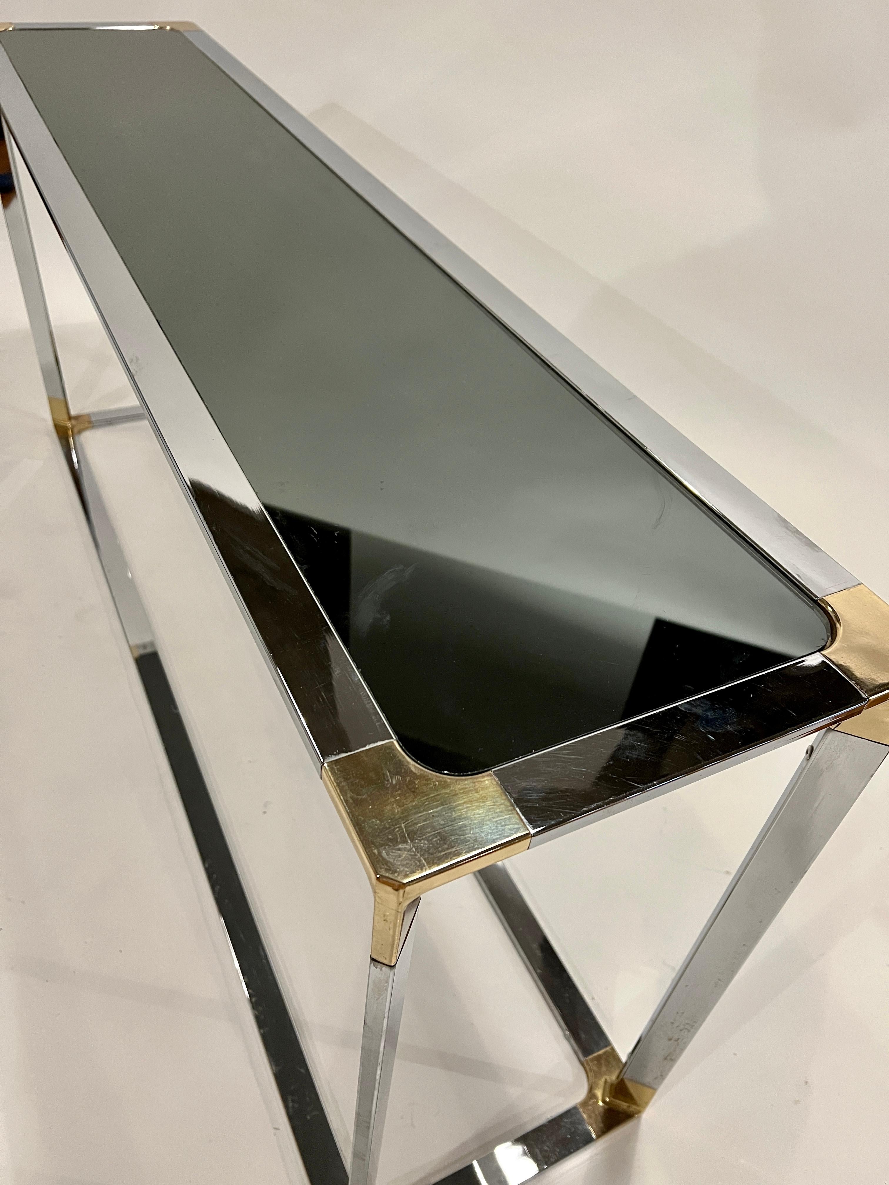 Mid-Century Chrome and Brass Mirrored Console Table 6