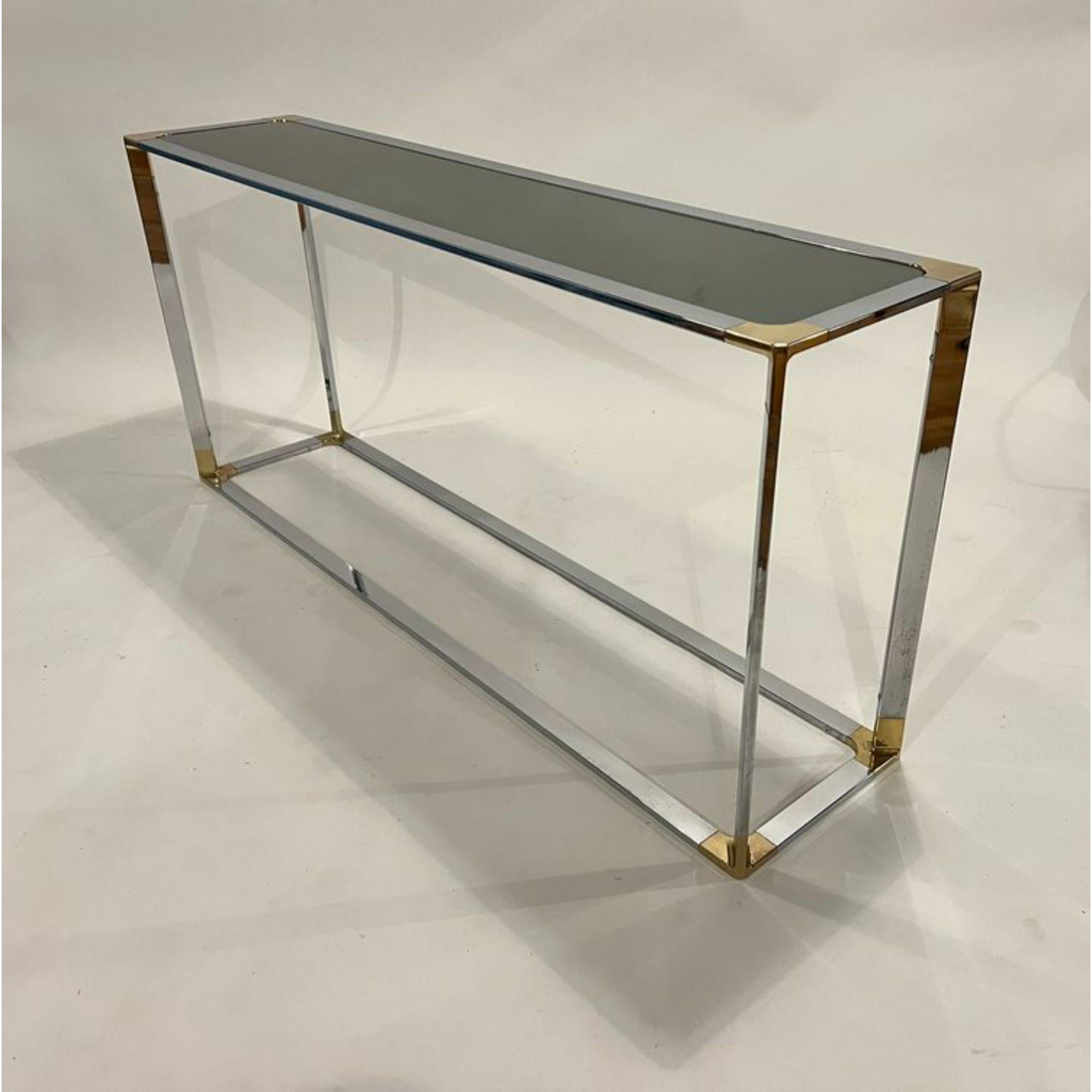 Mid-Century Chrome and Brass Mirrored Console Table In Good Condition In Chicago, IL
