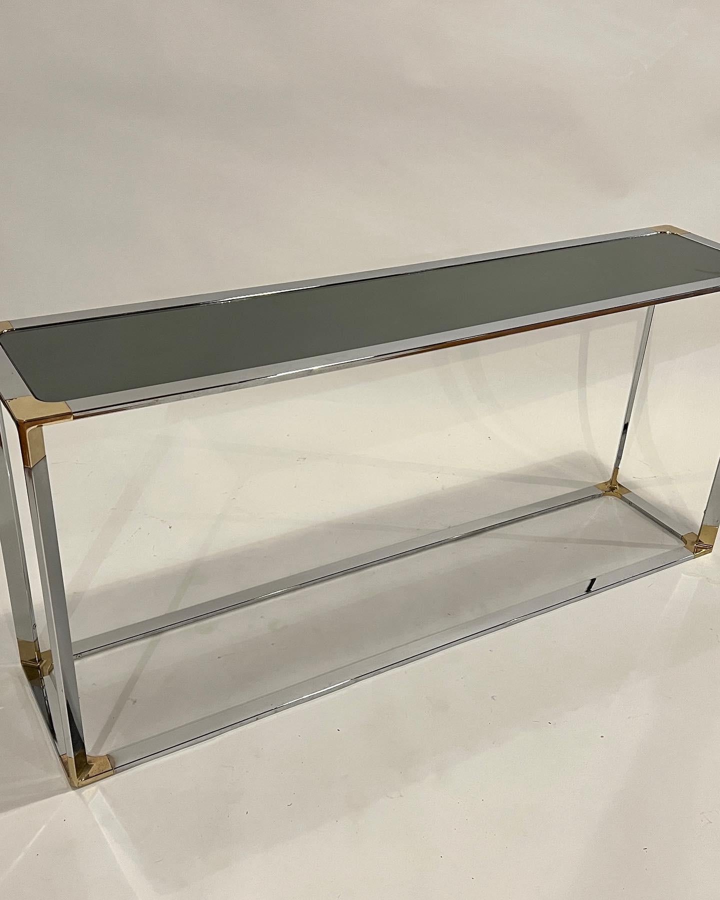 Mid-Century Chrome and Brass Mirrored Console Table 1