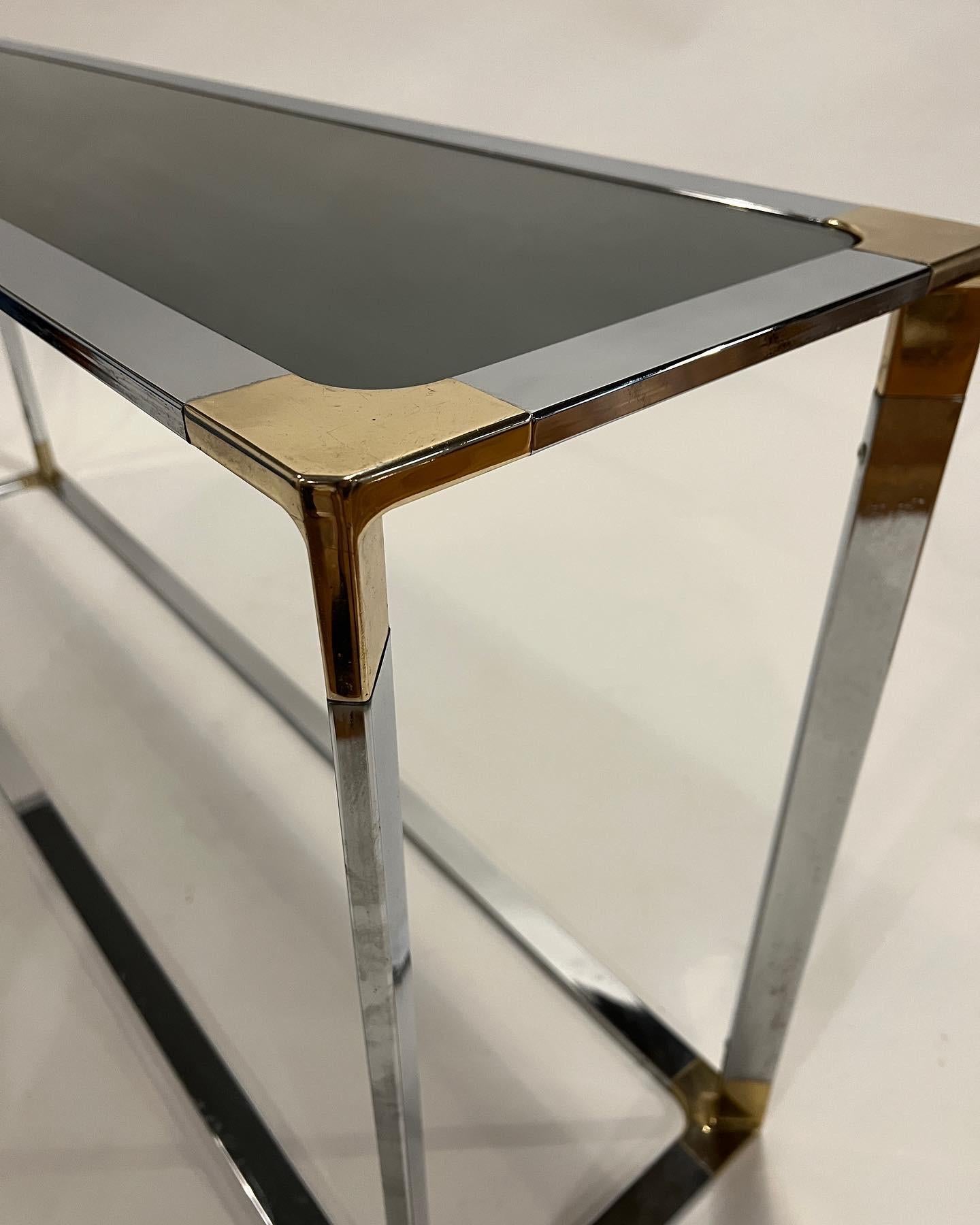 Mid-Century Chrome and Brass Mirrored Console Table 2
