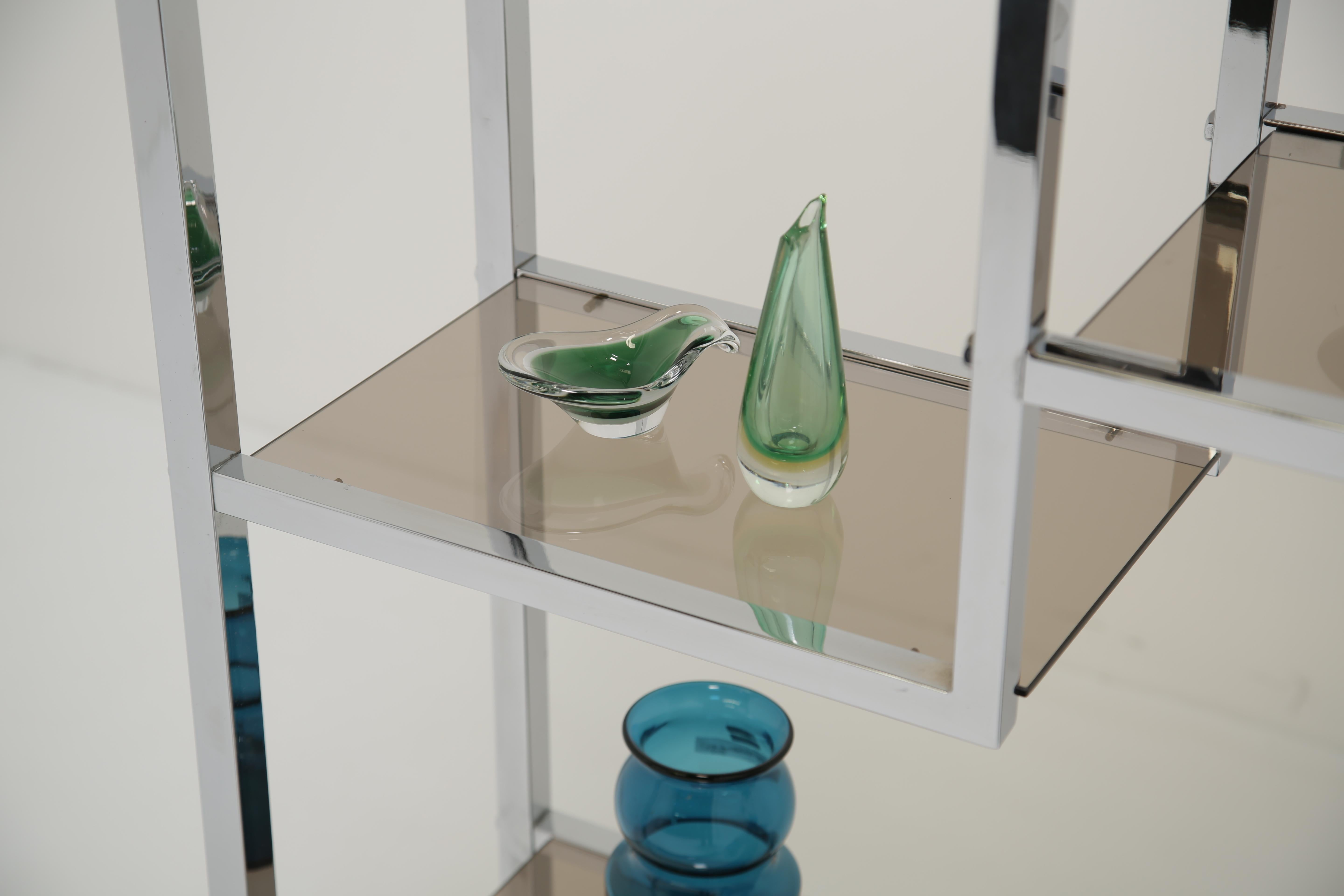 Etagere / Raumteiler aus Chrom und bronziertem Glas von Willy Rizzo 1970er Jahre im Angebot 6